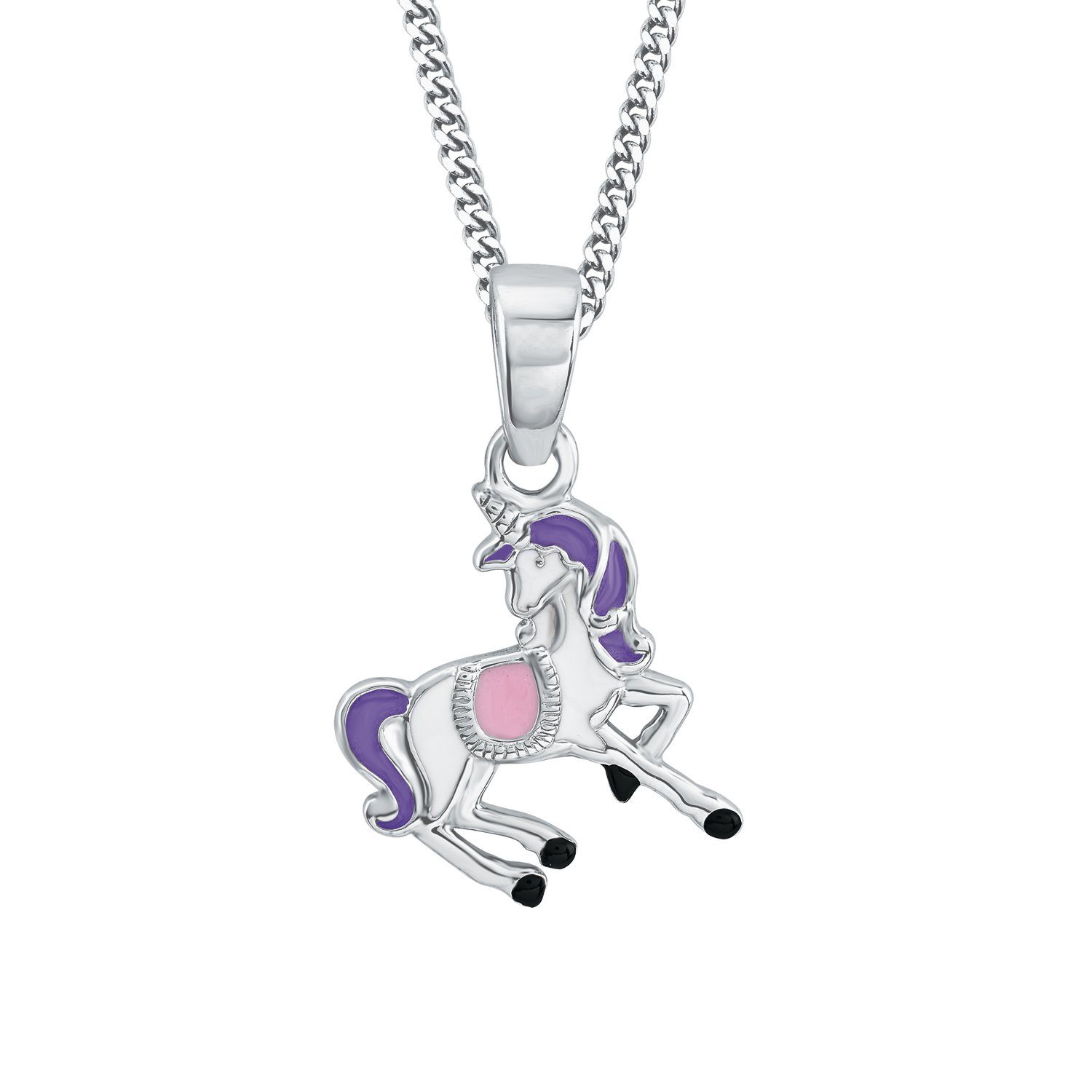 Prinzessin Lillifee Kette mit Anhänger 925 Kette 925 Einhorn mit teilweise (2-tlg., für gearbeitet; Silber Silber, Mädchen, Sterling emailliert glänzendem Anhänger), Aus farbig Sterling