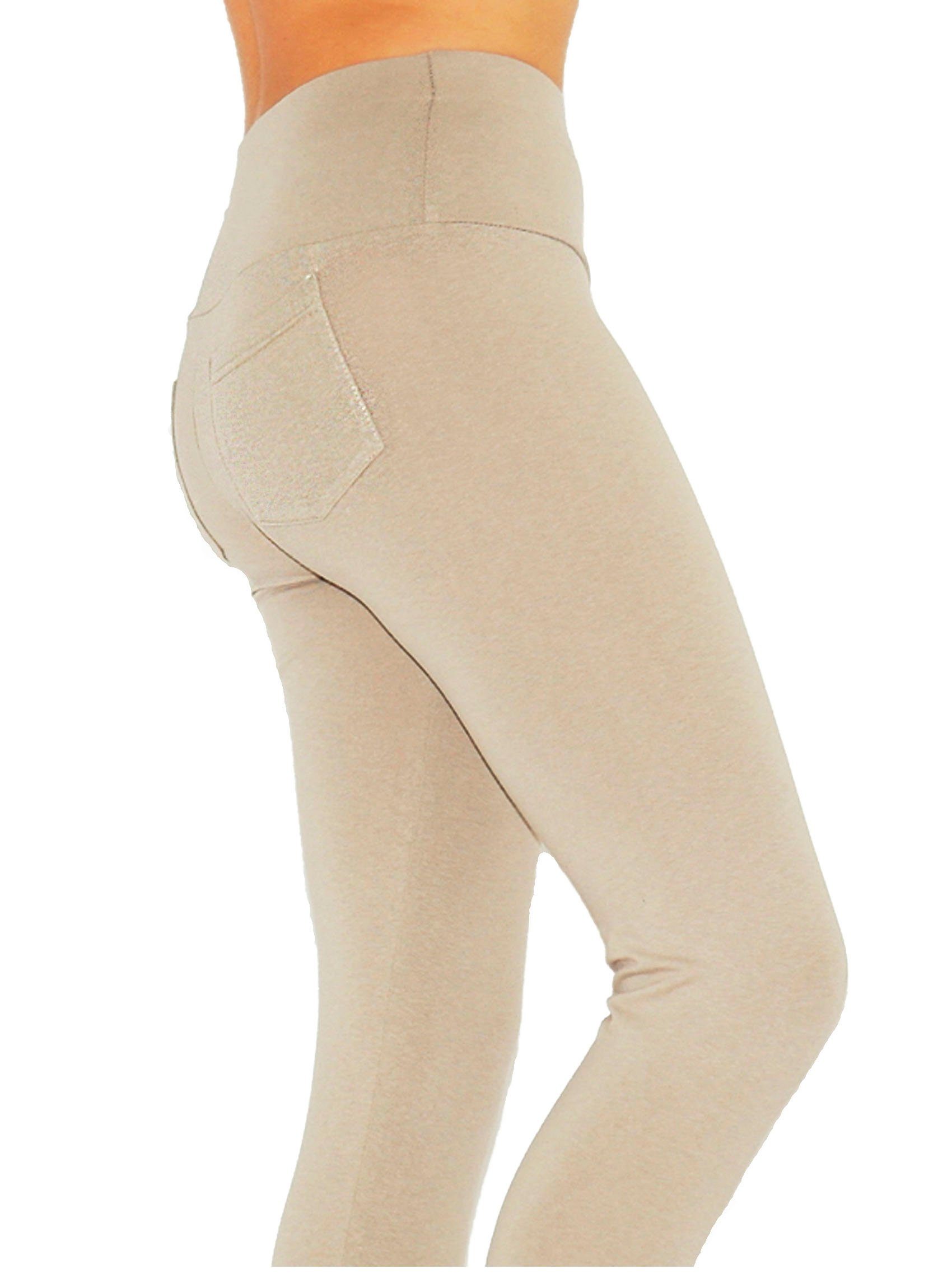 Bund YESET Damen Bund hoher Taschen lang lange Baumwolle beige Leggings Leggins Hose Leggings mit hoher Röre