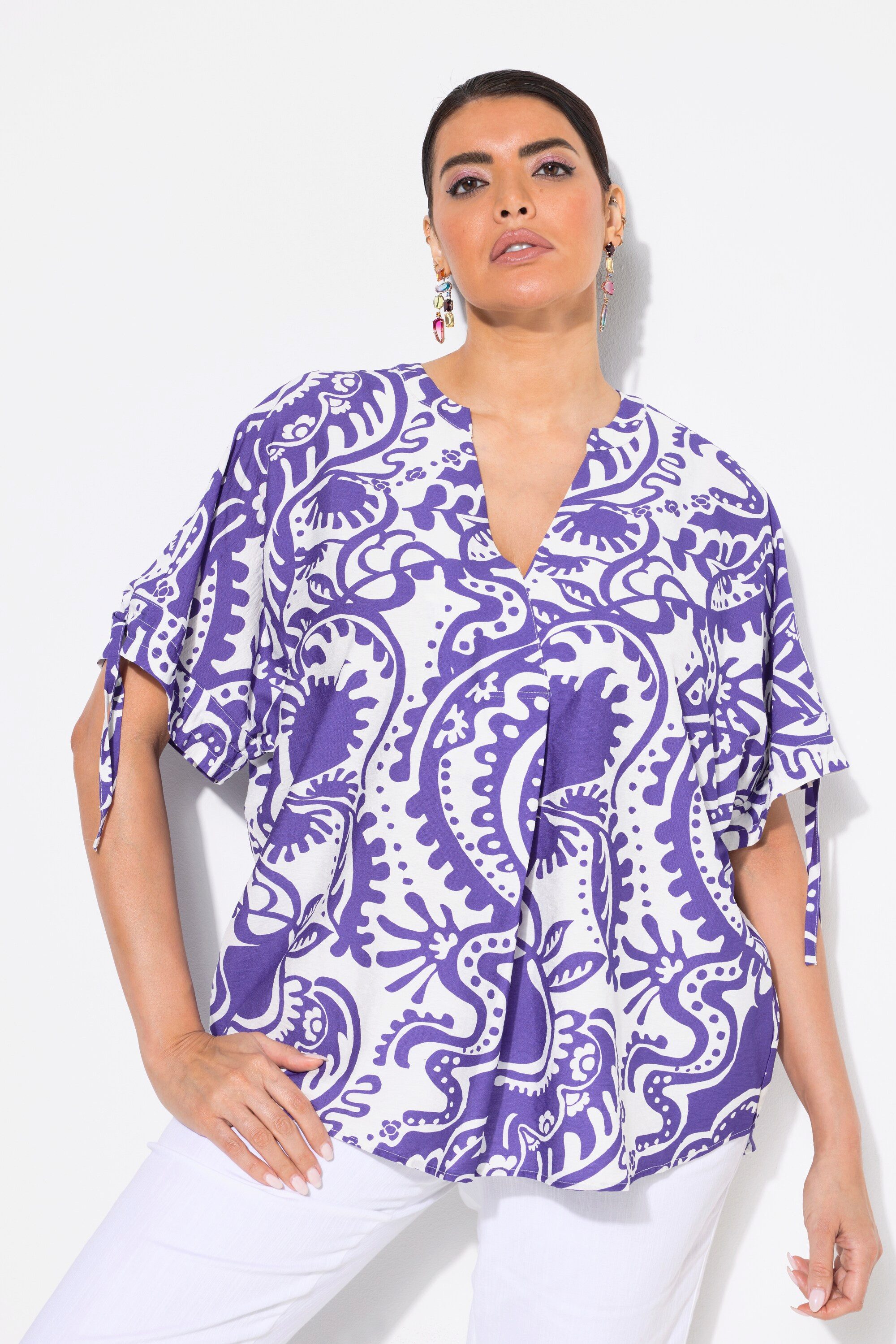 Ulla Popken Tunika Bluse Paisley V-Ausschnitt günstig online kaufen