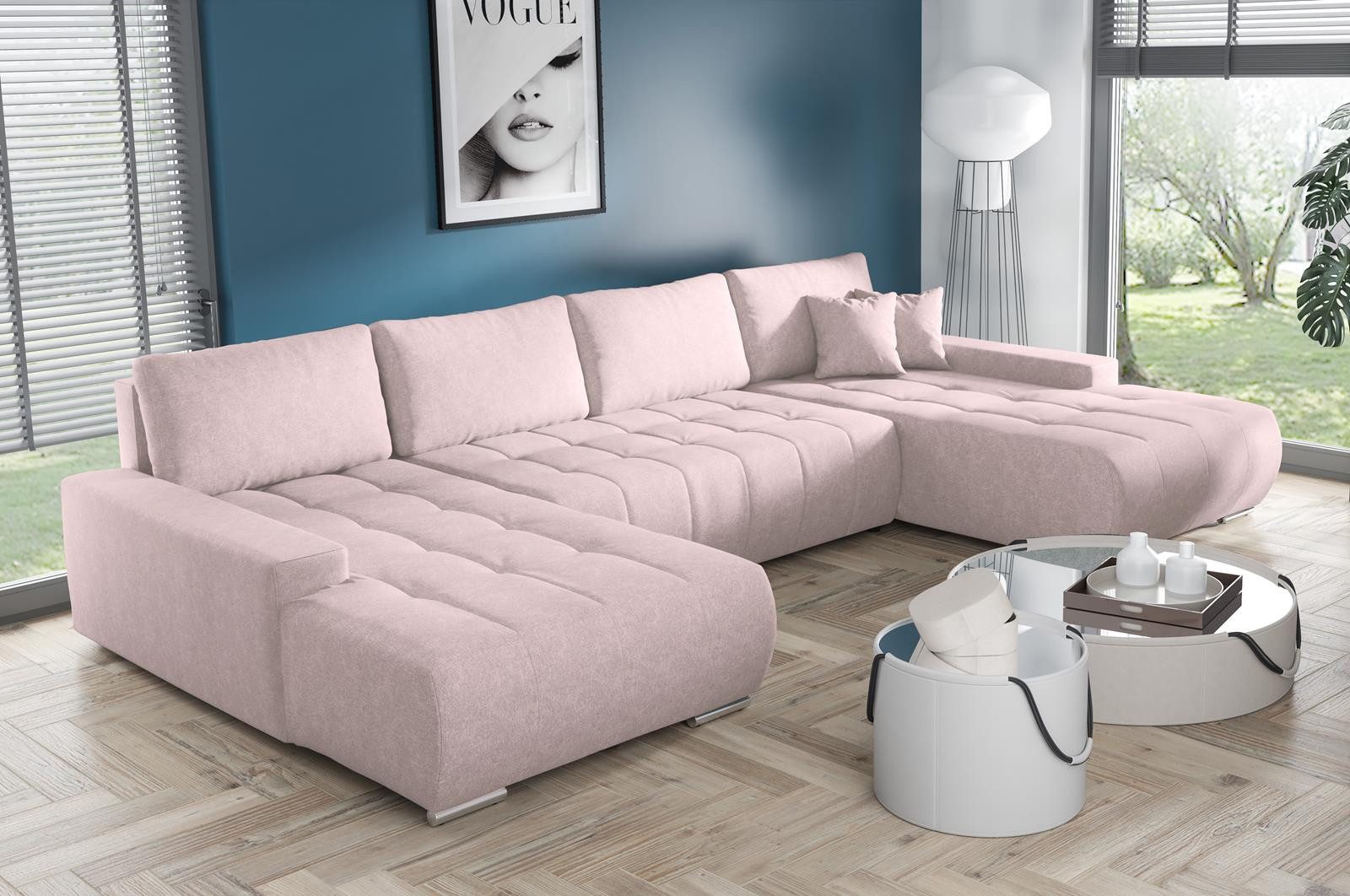 Compleo Ecksofa mit Schlaffunktion aus Velourstoff günstig online kaufen