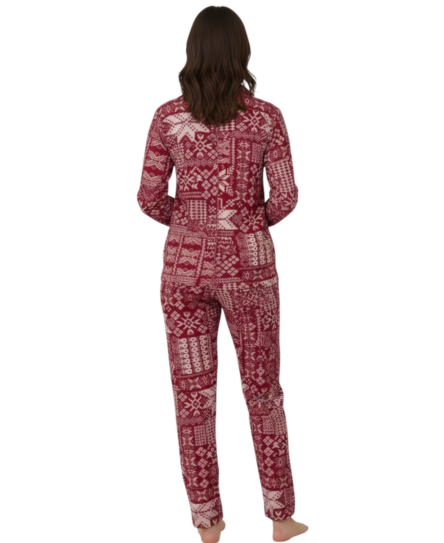 fashionshowcase Hausanzug Damen Pyjama – Schlafanzug mit Norweger Muster, warm & bequem (2 tlg., 2-teiliges Set) Kuschelig weiches Material, winterliches Norweg – Bild 3 von 3