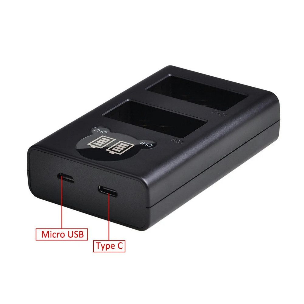 Trade-Shop 3in1 Set passend für Canon EOS 100D M M2 M10 M50 M100 Ladegerät + 2x Kamera-Akku Li-Ion 800 mAh (7,4 V), Mit Micro-USB und USB-C