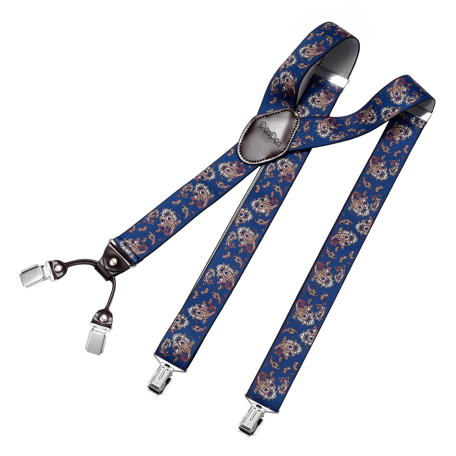 DonDon Hosenträger für Herren 3,5 cm breit 4 Clips mit braunem Leder längenverstellbar (1-St) Y-Form, verstellbar mit Clipverschluß, elastisch