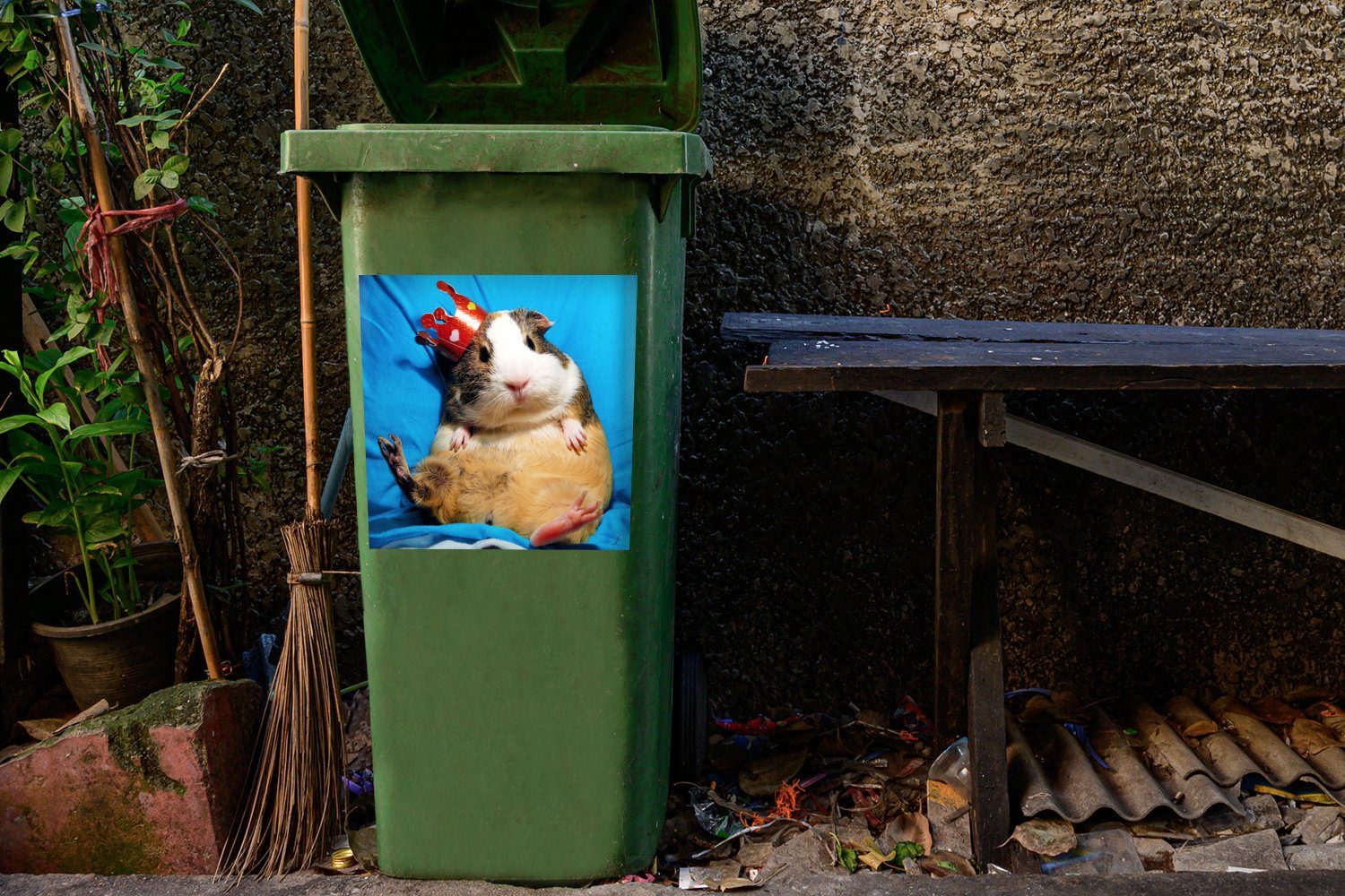 MuchoWow Wandsticker Meerschweinchen Container, Sticker, Abfalbehälter Jungen St), - Krone Lustig Kinder - Mülltonne, - Mülleimer-aufkleber, Kind - (1 Mädchen - 