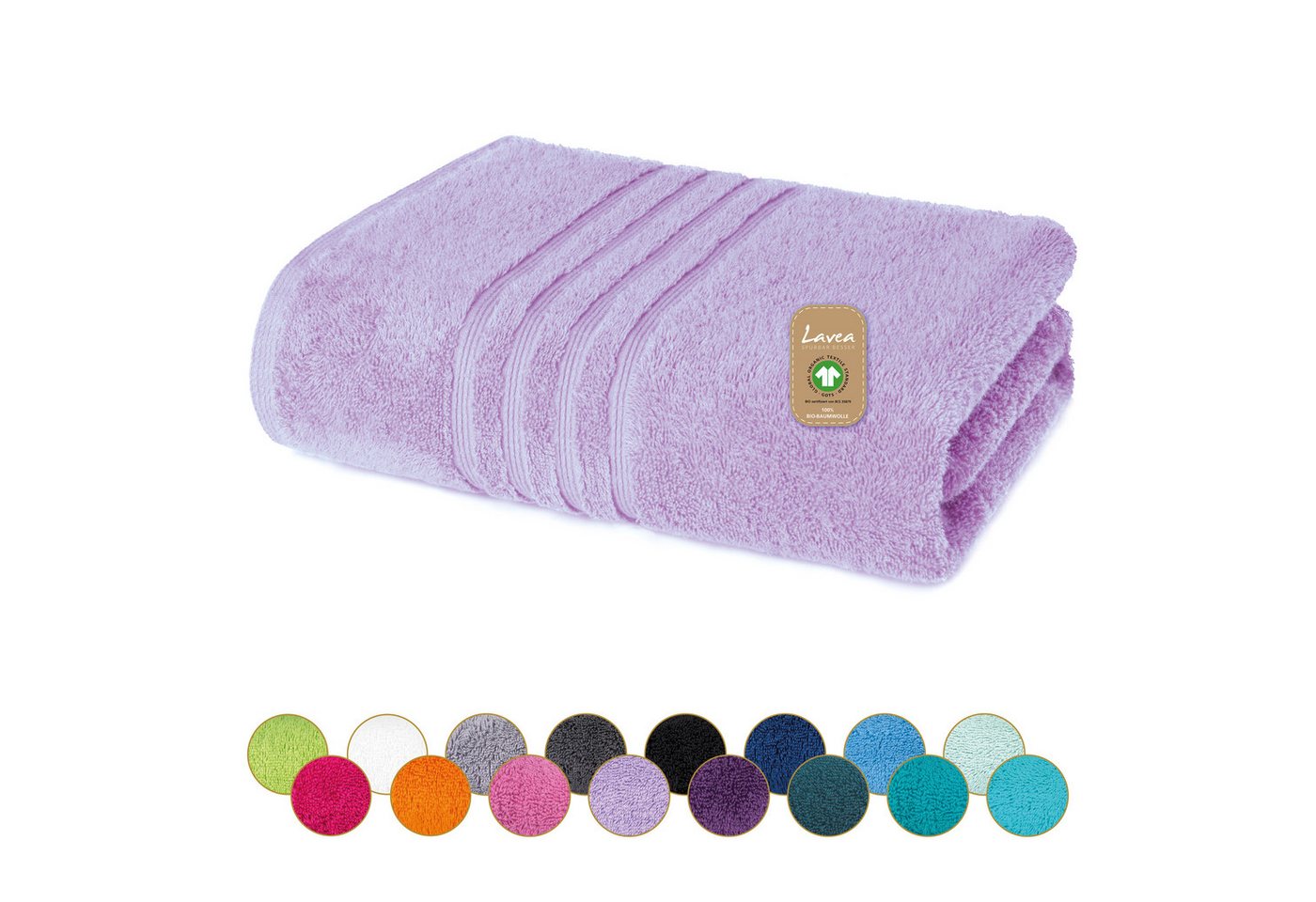 Lavea Badetuch Bali Duschtuch 100x150 cm Duschtuch 70x140 cm, Weiches Bio-Baumwollfrottee (1-St), Handtuch, GOTS-zertifiziert, extra saugstark mit 500g/m²
