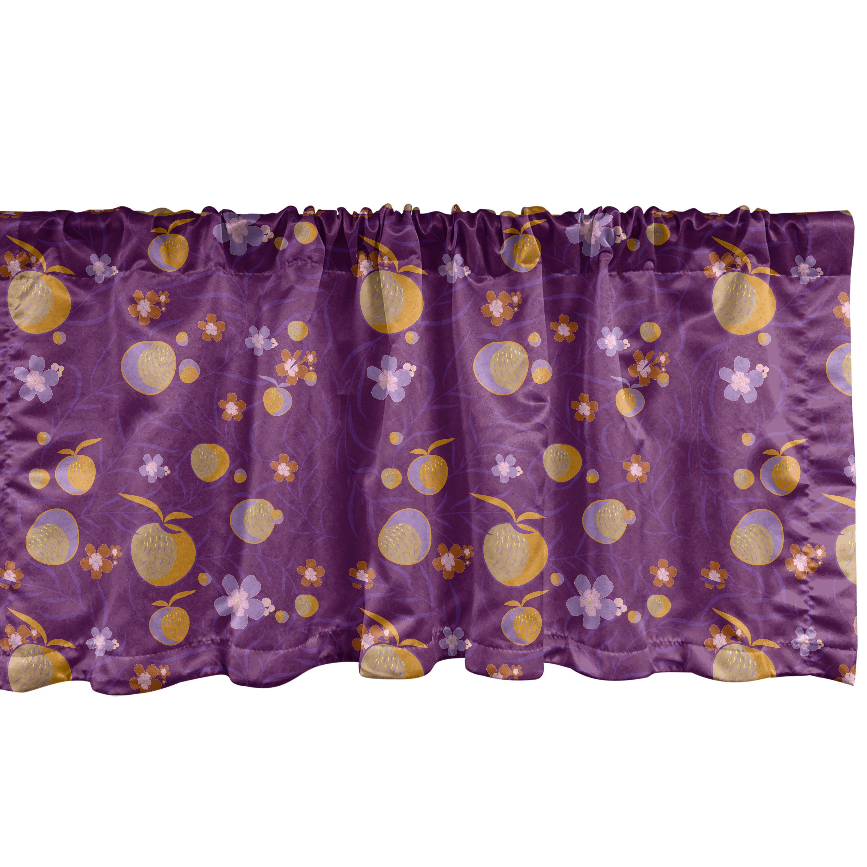 Scheibengardine Vorhang Volant für Küche Schlafzimmer Dekor mit Stangentasche, Abakuhaus, Microfaser, Blumen Blumen-Blätter und Früchte