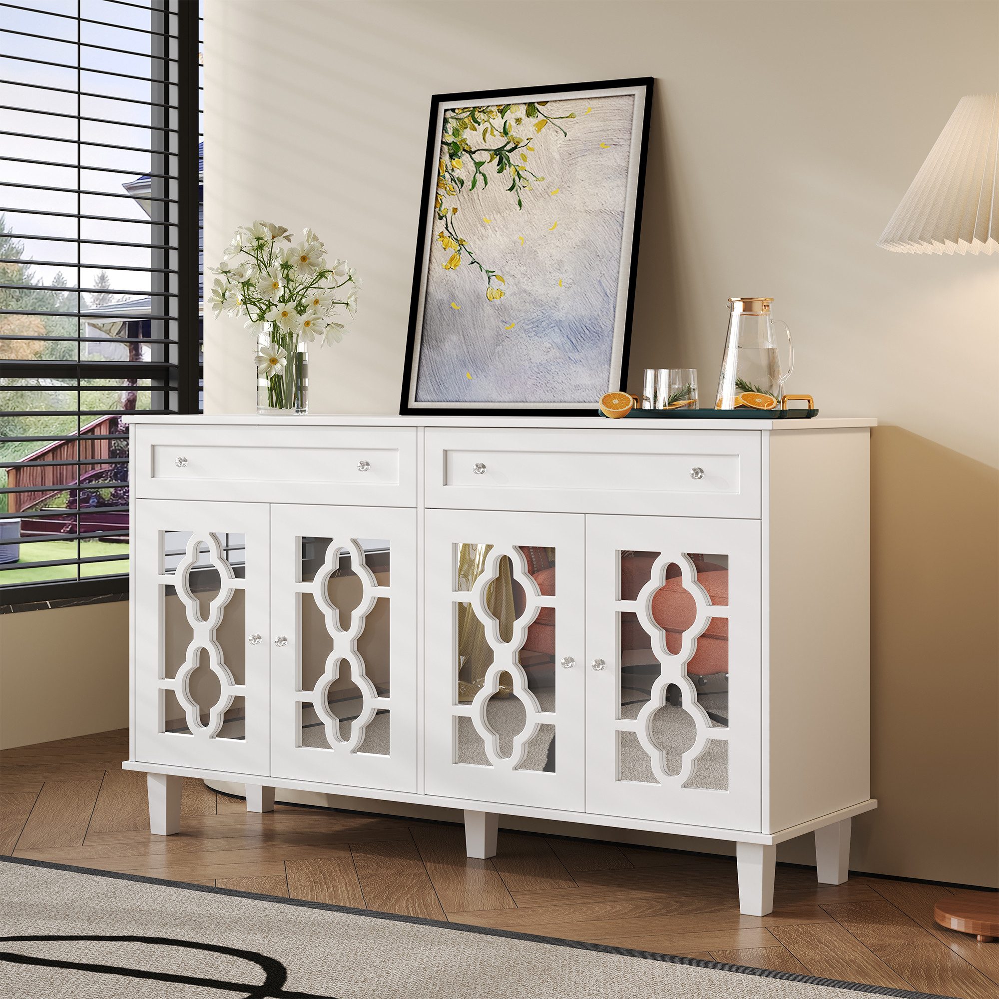 STILVORA Sideboard mit Spiegeltür,Beistellschrank Aufwahrungsschrank mit Kr günstig online kaufen