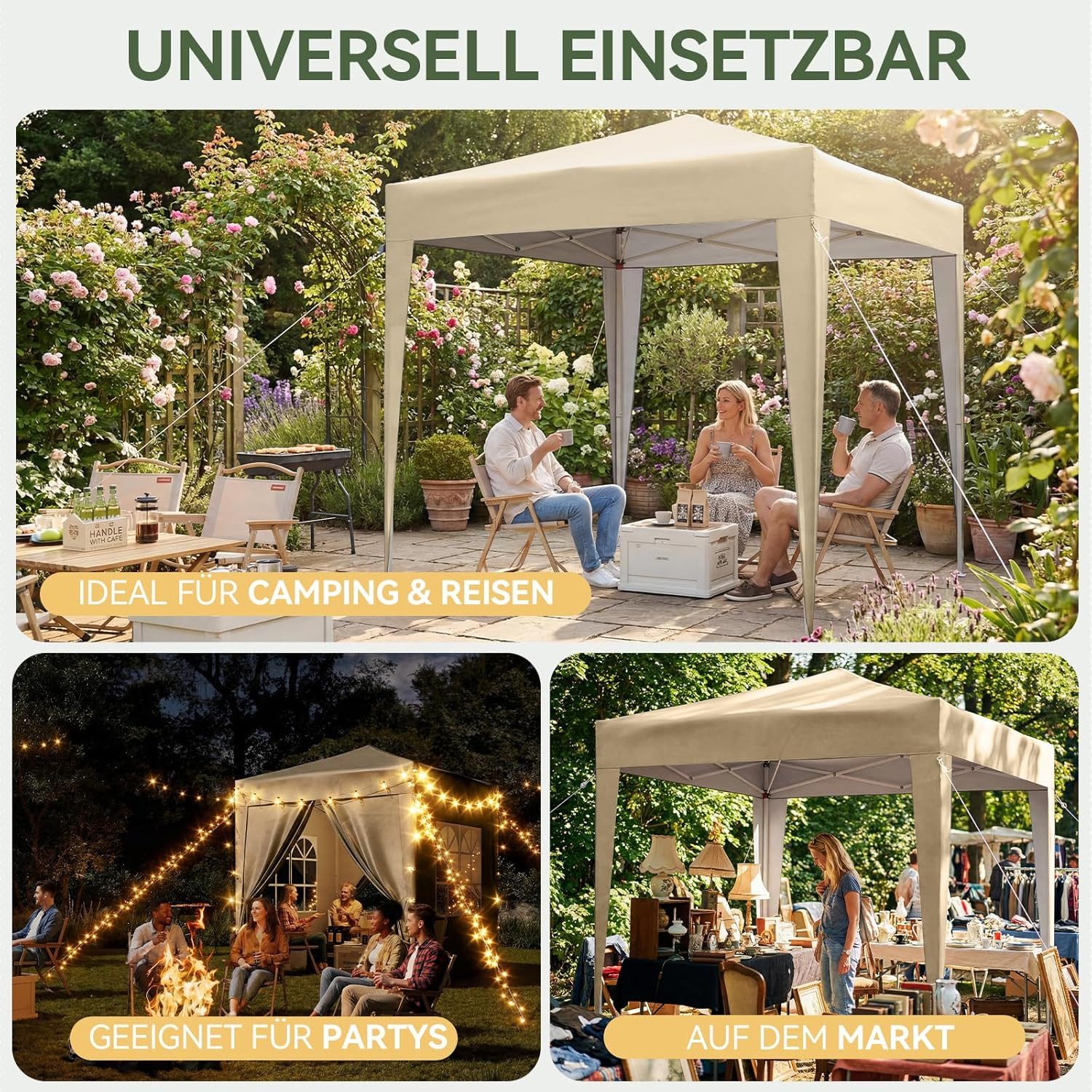 AOXUN Pavillon 2x2m Wasserdicht mit 4 Seitenwänden,Grau, für individuell anpassbare Belüftung, in drei Höhen verstellbar – Bild 5 von 5