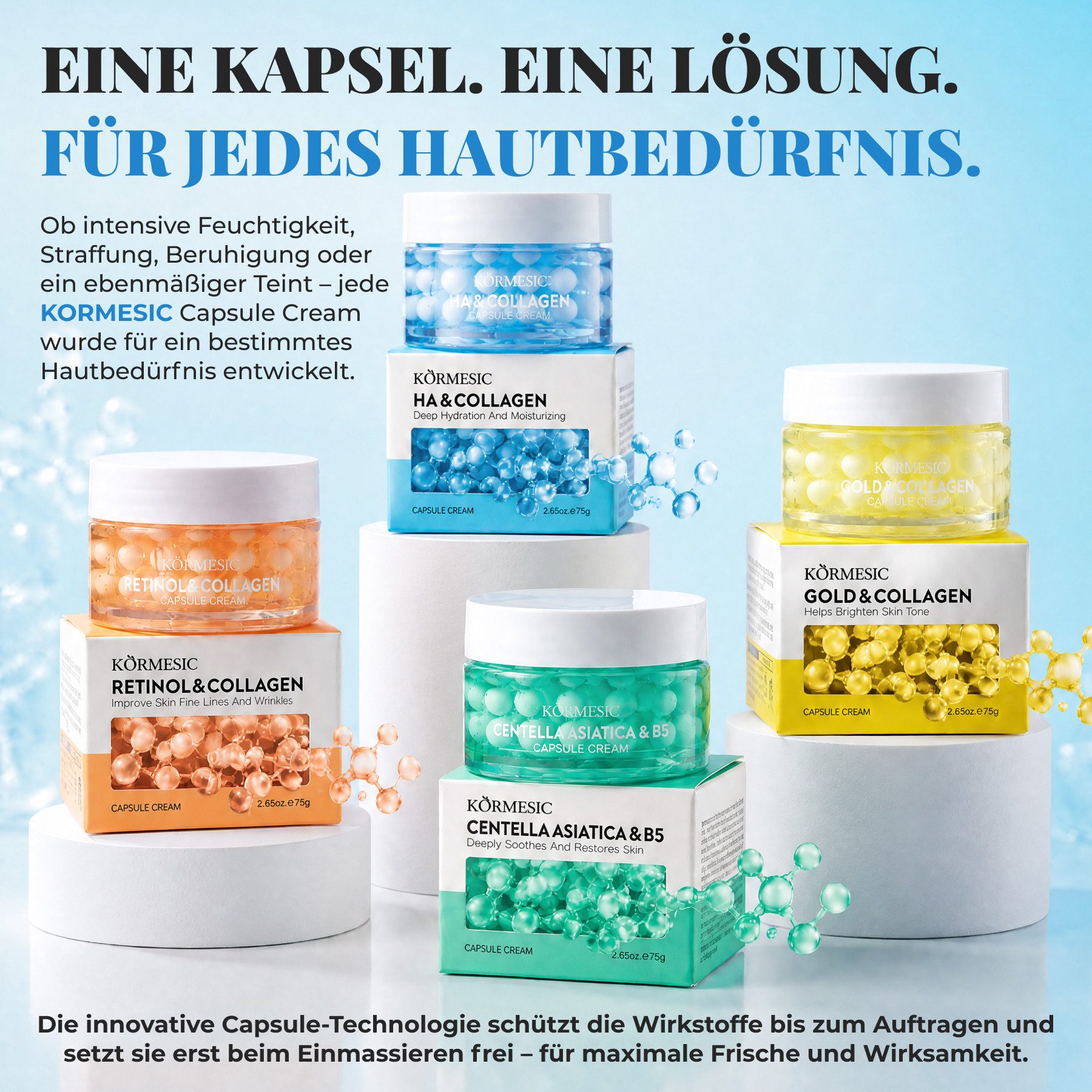 KORMESIC Tagescreme Gesichtscreme HA Hyaluron Collagen Creme Kapselcreme Anti Falten, 2-tlg., Gesichtscreme, Gesichtspflege, Haut, Kapselcreme