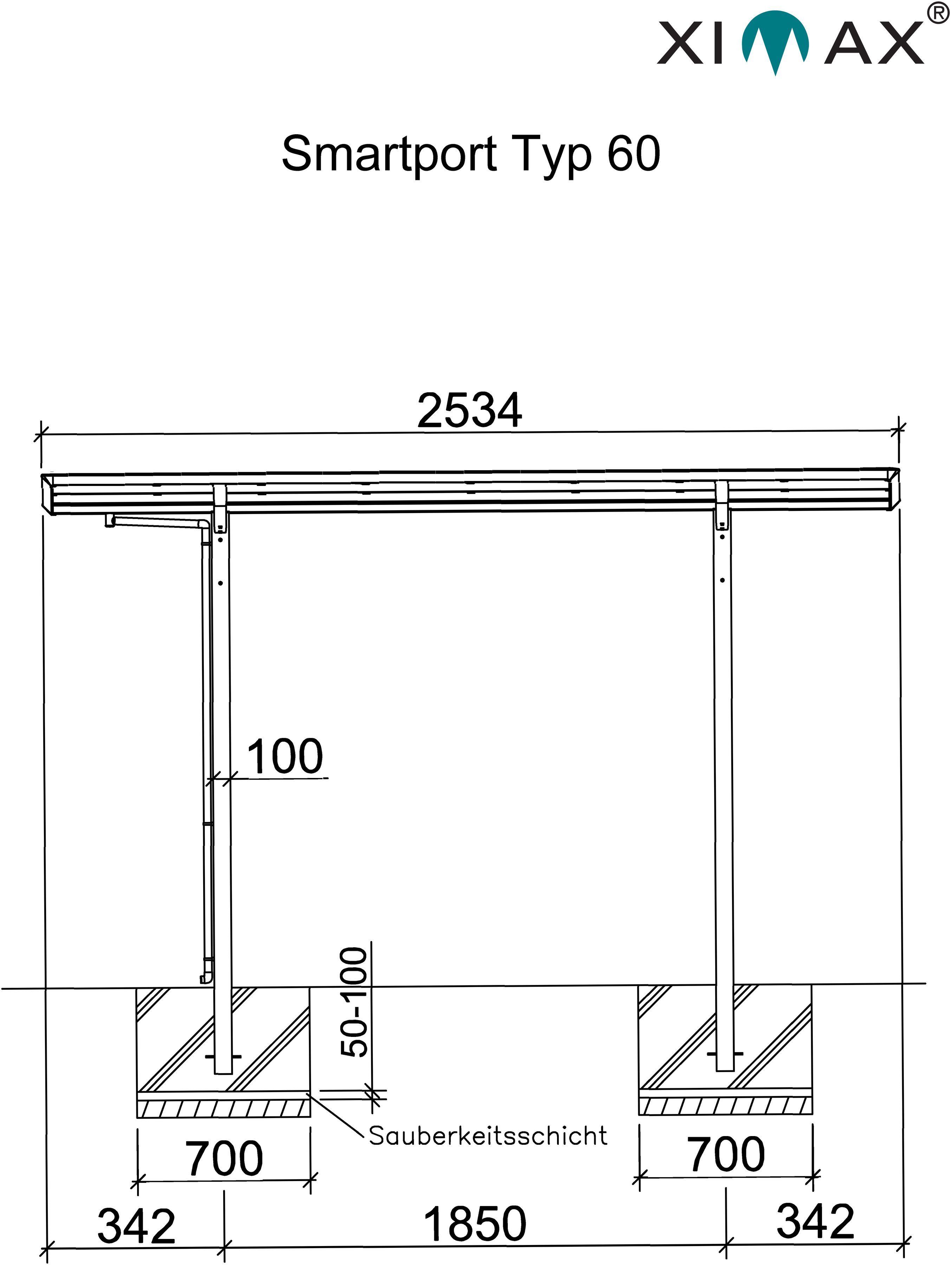 60 Aluminium 240 cm 210x253 Typ BxT: Ximax Einfahrtshöhe, Einzelcarport Smart cm, Standard-Edelstahl-Look, Port