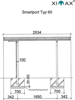 Ximax Einzelcarport Smart Port Typ 60 Standard-Edelstahl-Look, BxT: 210x253 cm, 240 cm Einfahrtshöhe, Aluminium