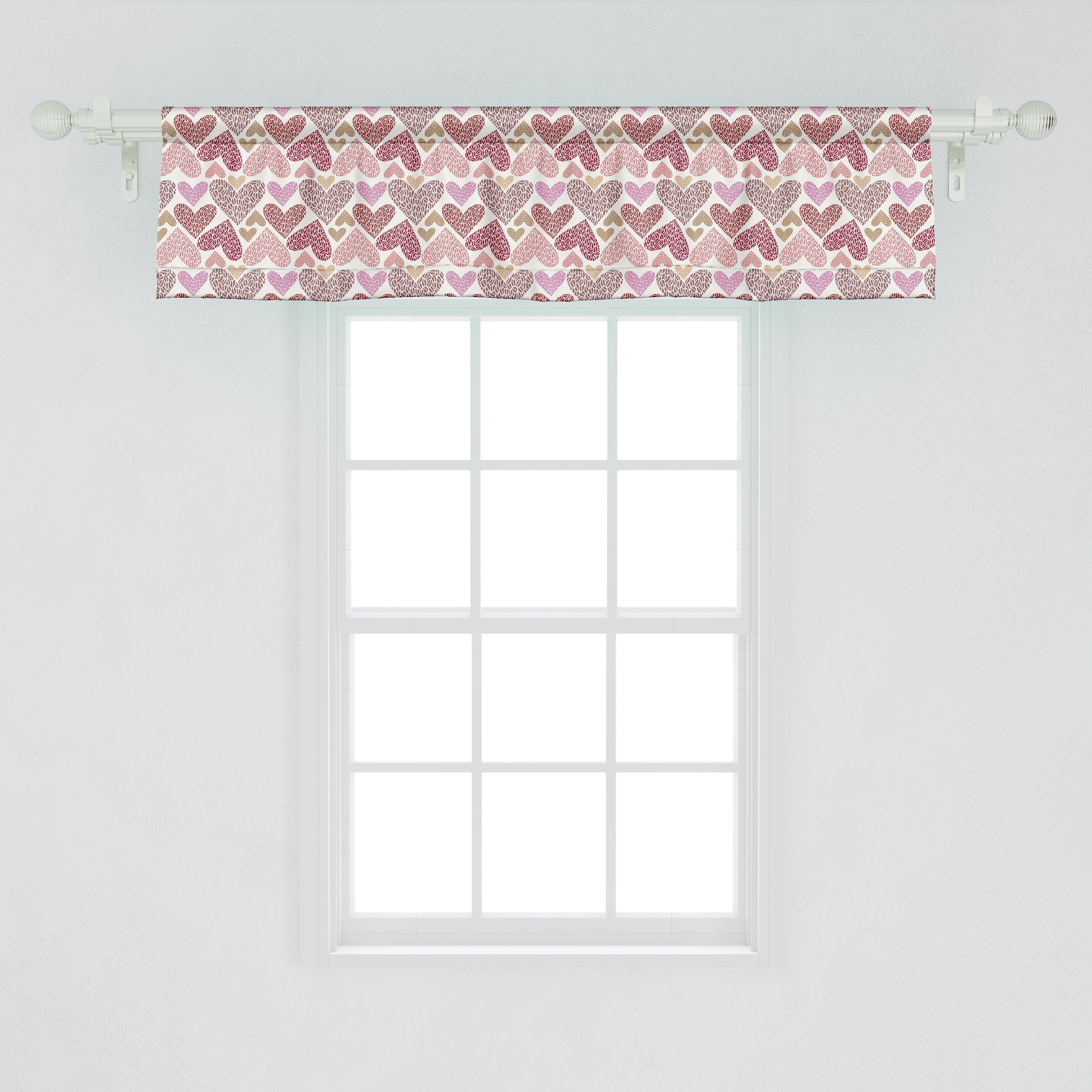 Scheibengardine Vorhang Volant für Küche Microfaser, mit Dekor Herz Schlafzimmer Abakuhaus, Valentinstag Shapes Stangentasche, Zufällige