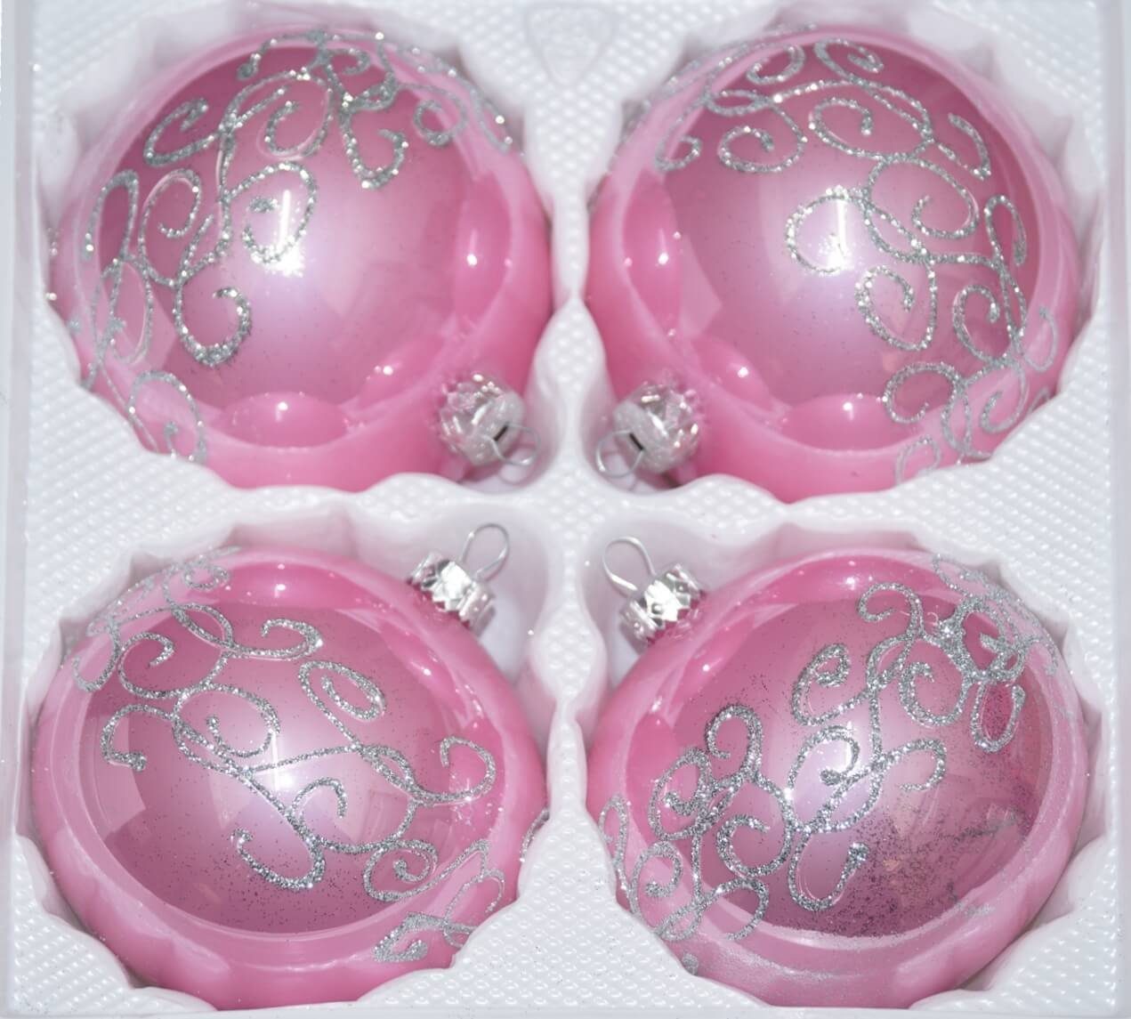 Navidacio "Hochgl.-Rosa-Silber-Ornamente" 4tlg. Weihnachtsbaumkugel Set Glas-Weihnachtskugel Ø 12cm