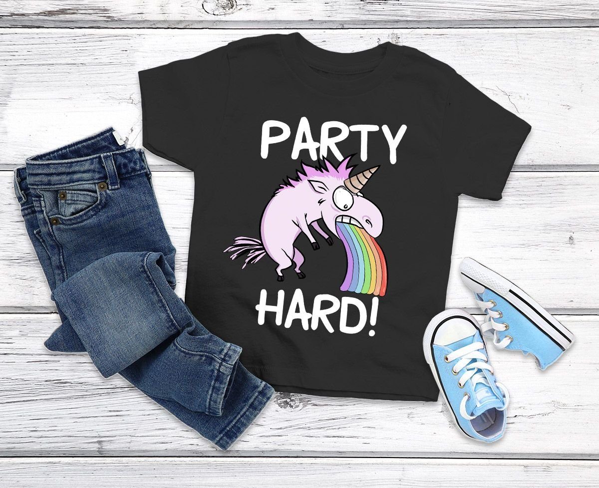 Hard Jungen Jungen MoonWorks Moonworks® kotzendes Print-Shirt für Regenbogen Party T-Shirt Kinder Einhorn Geschenk lustig