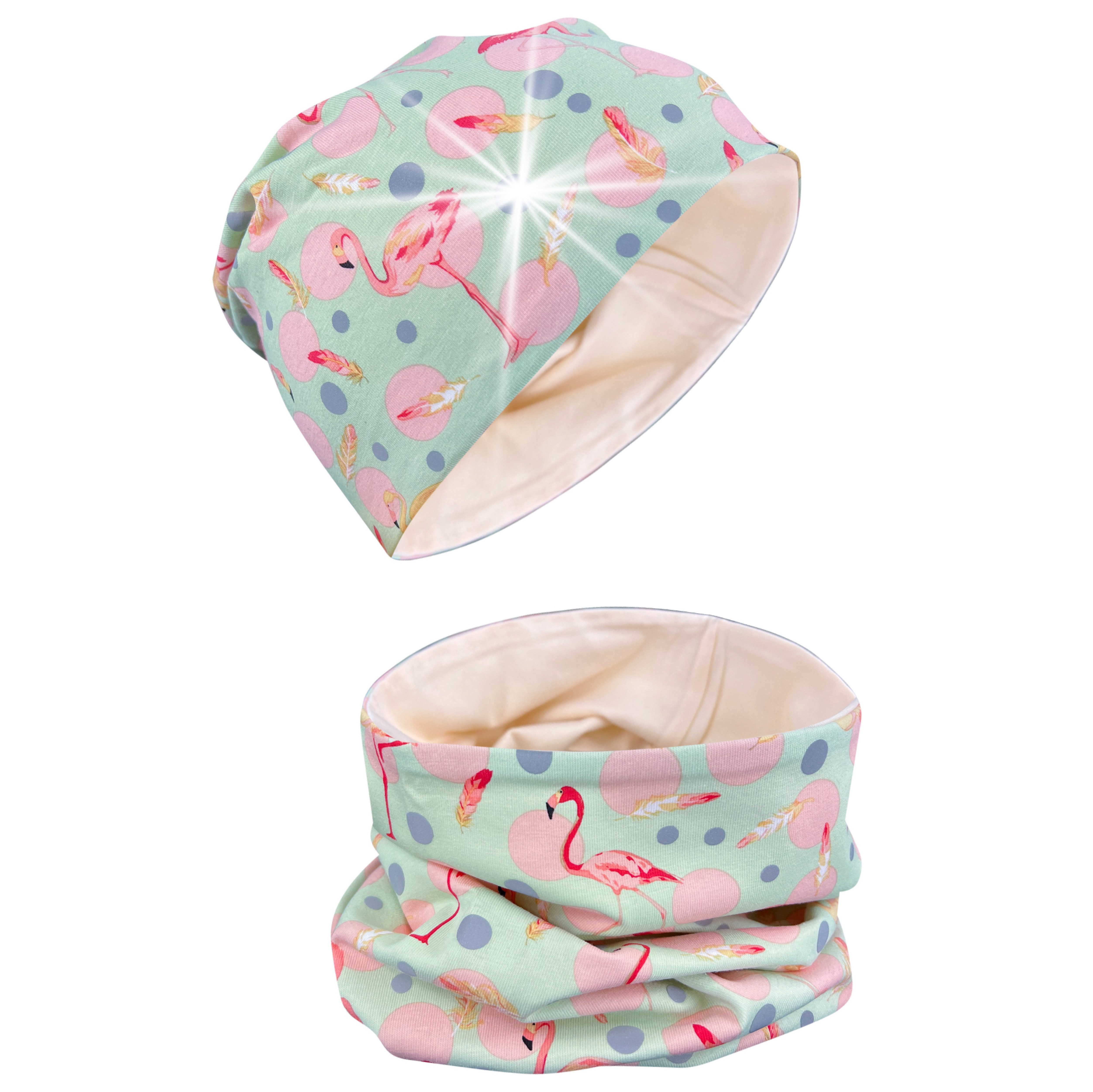 Beanie 360° Reflektor Kinder Beanie Mütze & Loop Schal Set