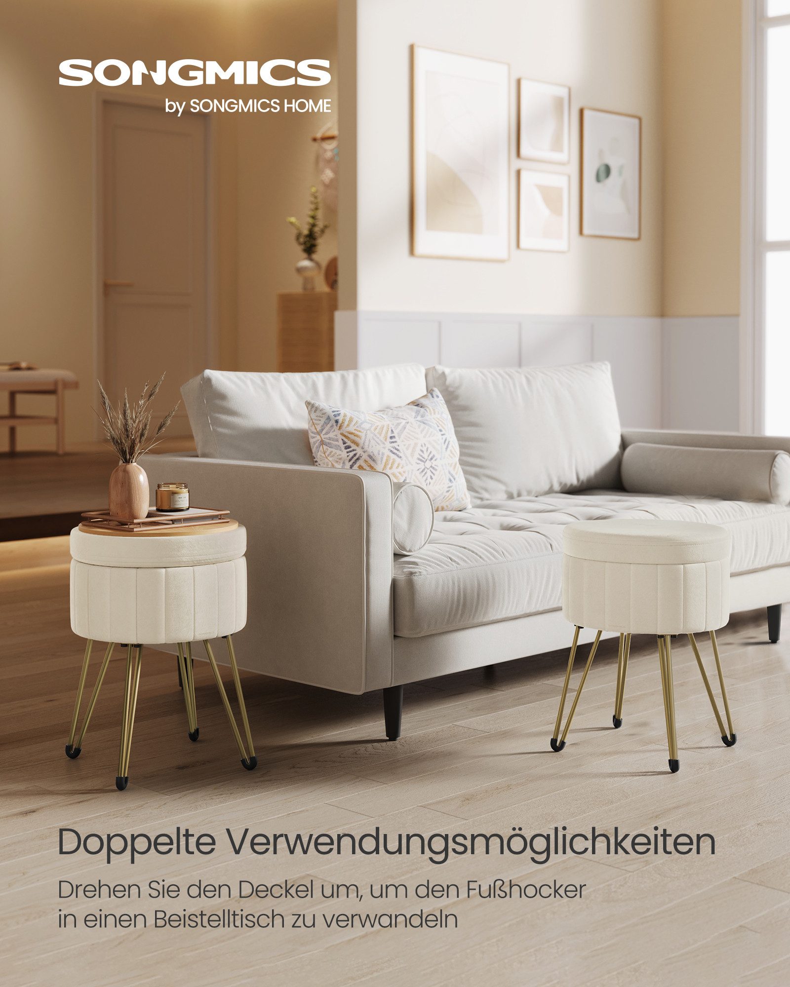 SONGMICS Sitzhocker Hocker (Schminktischhocker, Samt Schminkhocker), 4 Metallbeine, für Ankleidezimmer, Wohnzimmer, Schlafzimmer