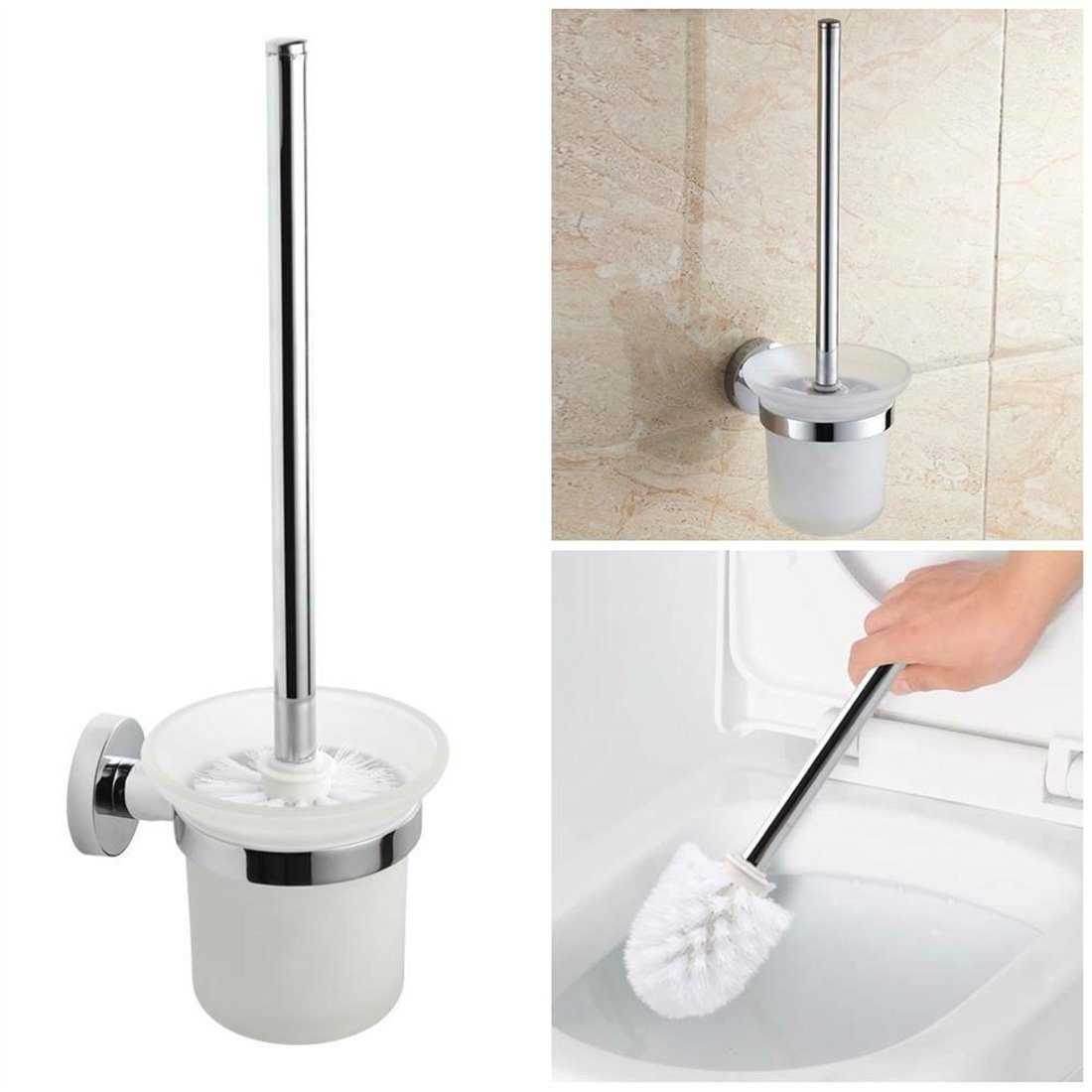 DÖRÖY WC-Reinigungsbürste Edelstahl Bad Wandmontage Bürstenhalter + Bürste WC Garnitur Klobürste