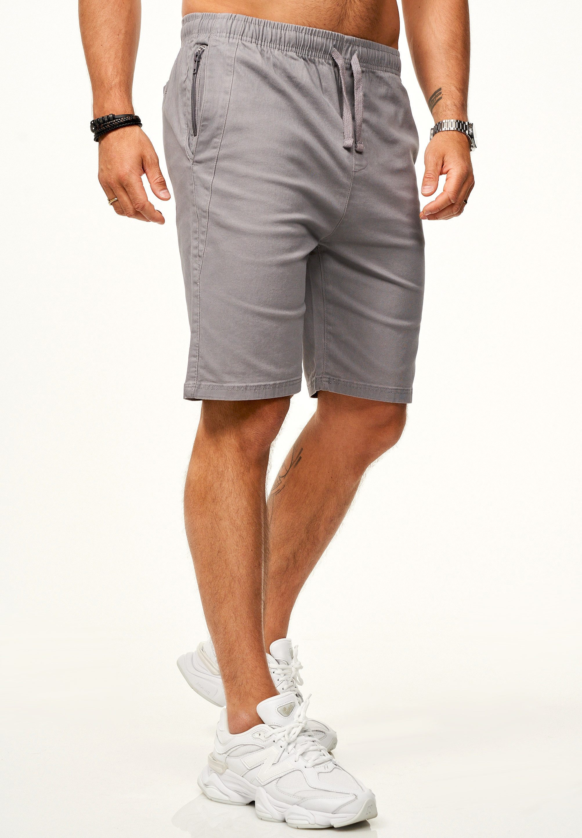 SOULSTAR Chinoshorts mit Gummibund & Tunnelzug - Kurze Hose für Herren Regular-Fit Sommershorts mit Elasthan-Anteil Bermuda & Zipper-Tasche