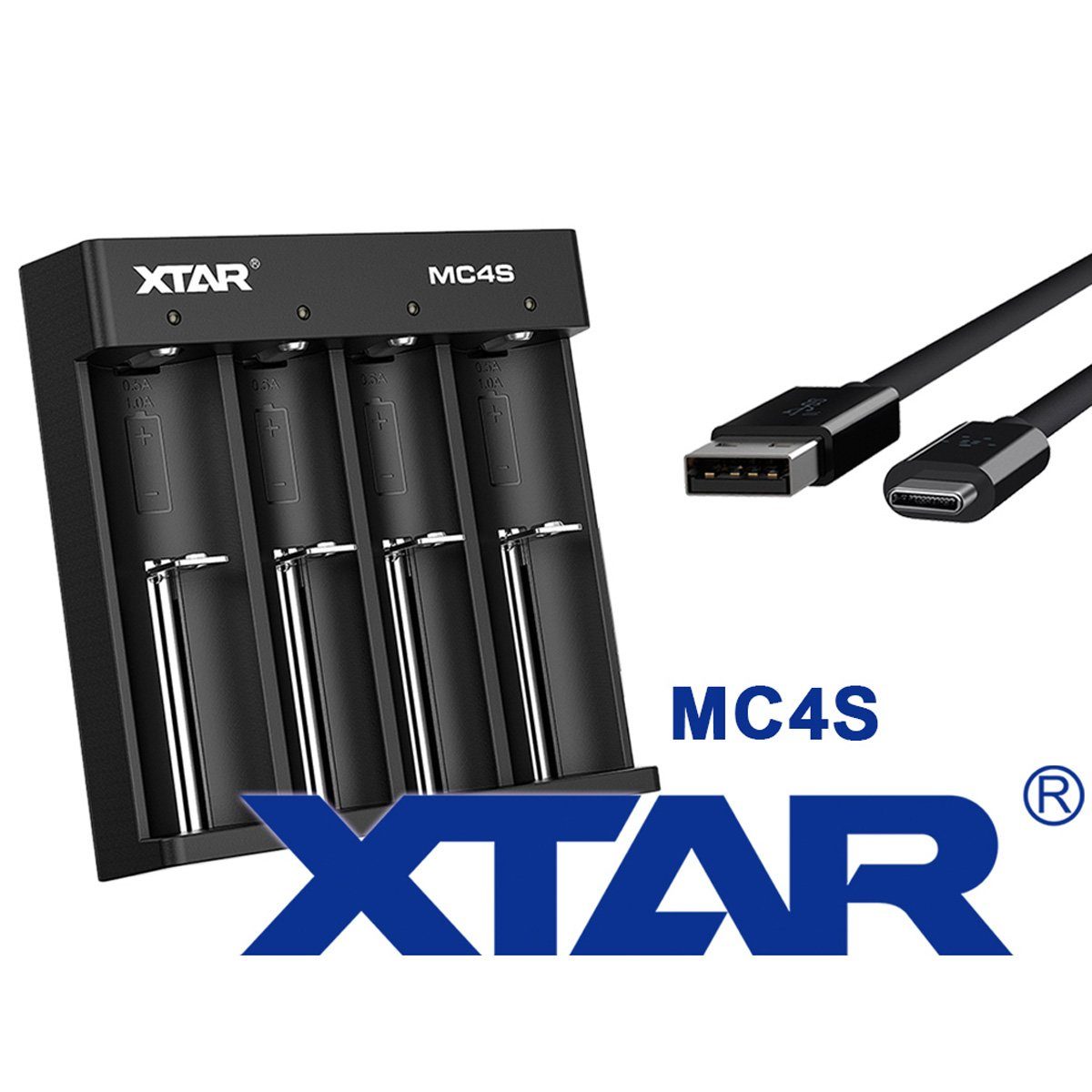 XTAR Schnell-Ladegerät für 1-4 Stück Li-Ion und Ni/MH Akkus, Ladegerät mit Rundzellen-Lader