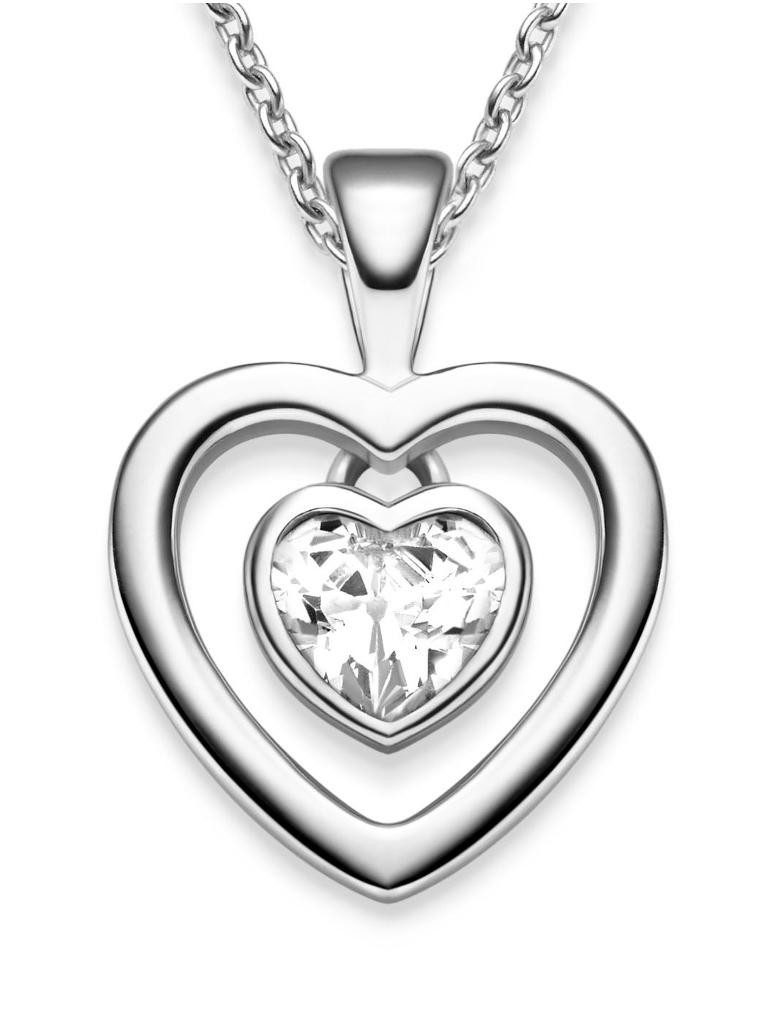 Amoonic Herzkette Halskette Damen Silber 925 Frauen Kette mit Zirkonia Herzanhänger (inkl. Schmucketui), Echte Herz Silberkette Gold Rosegold vergoldet Geschenk Freundin