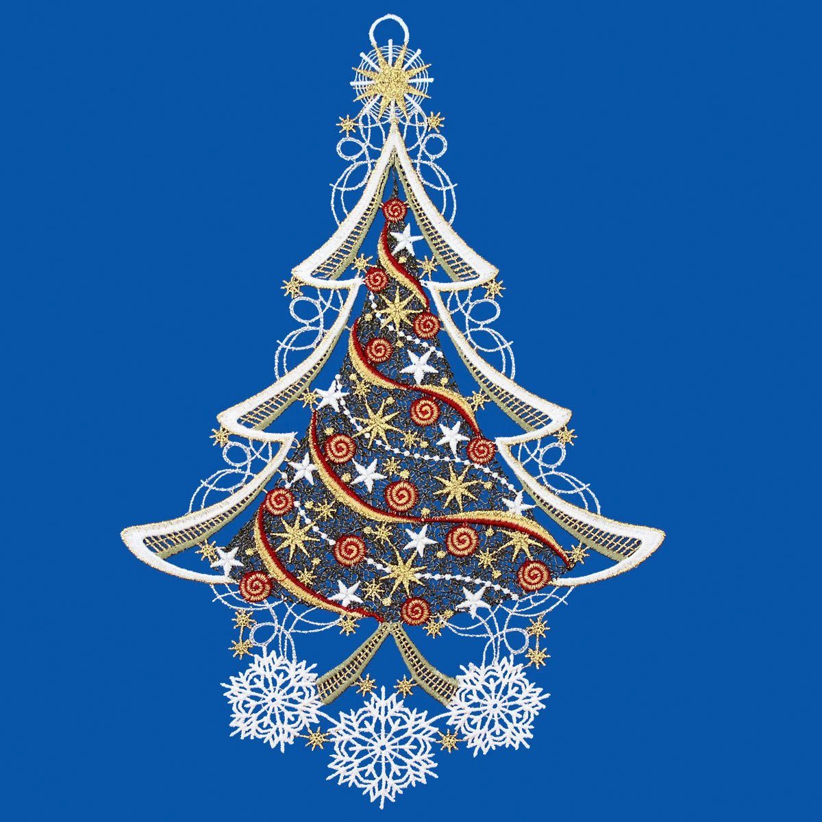 W. Reuter & Sohn - Plauener Spitze® Fensterbild Weihnachtsbaum, Made in Germany