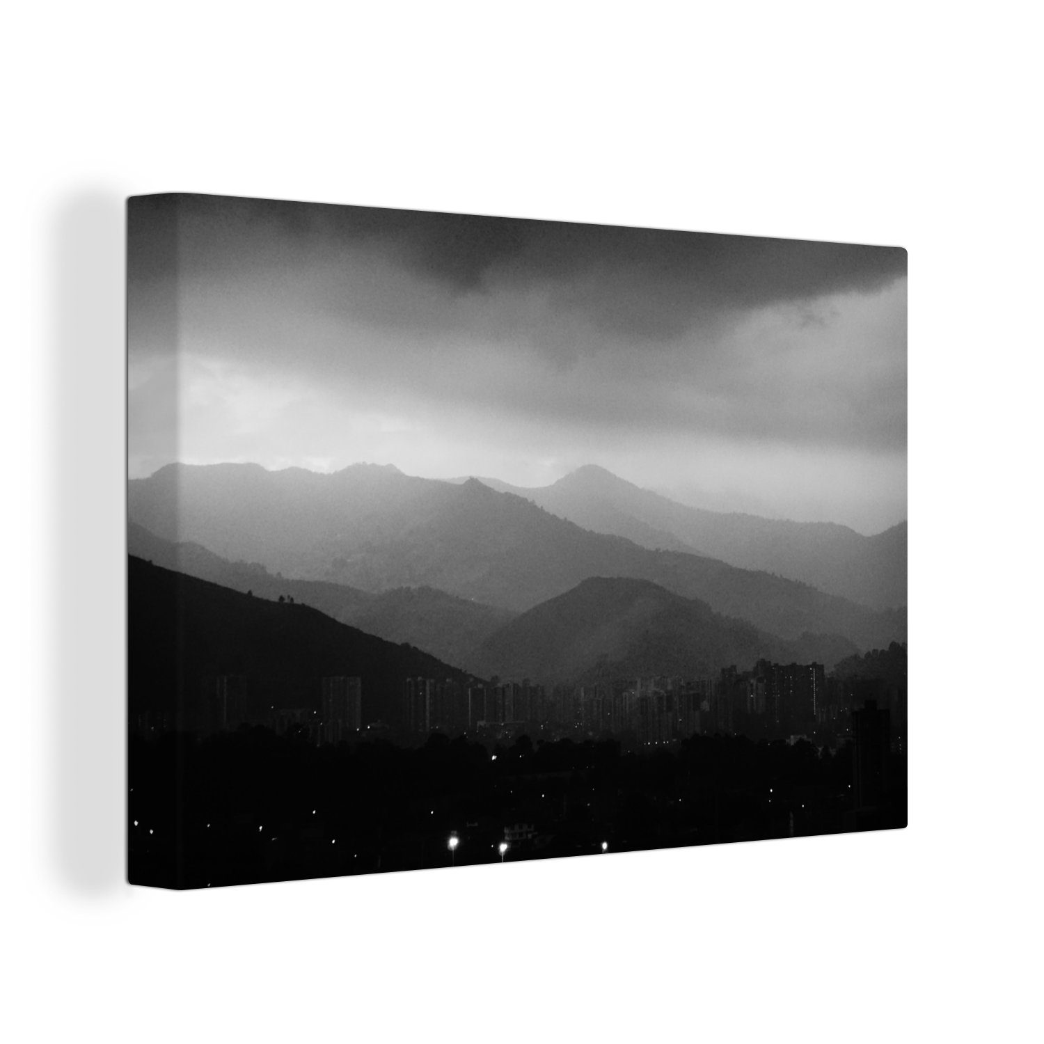 OneMillionCanvasses® Leinwandbild Schwarz-Weiß-Foto der Berge rund um Medellín in Kolumbien, (1 St), Wandbild Leinwandbilder, Aufhängefertig, Wanddeko, 30x20 cm