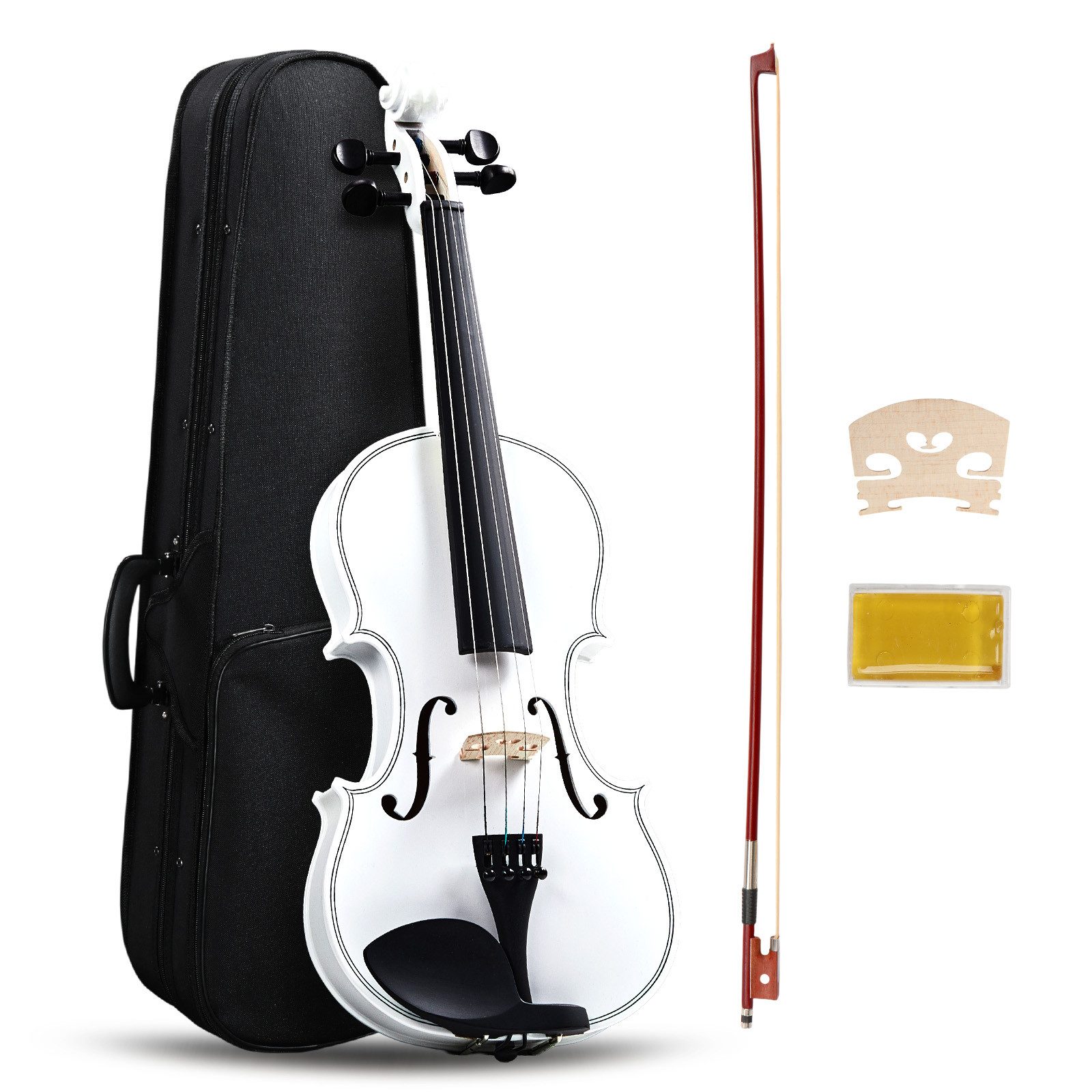 VINGLI Violine Set aus Lindenholz für Anfänger, Geige mit Hartschalenkoffer, Violin 4/4, ideal für Erwachsene & Kinder, Weiß