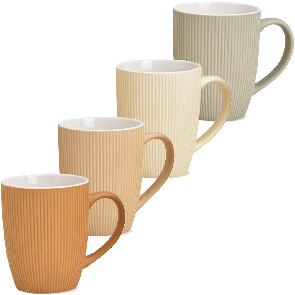 matches21 HOME & HOBBY Tasse Kaffeetassen 36er Set einfarbig gerippt Pastellfarben Rillen, 36-tlg., Keramik, Tee Kaffee-Becher modern orange beige creme grün 300 ml