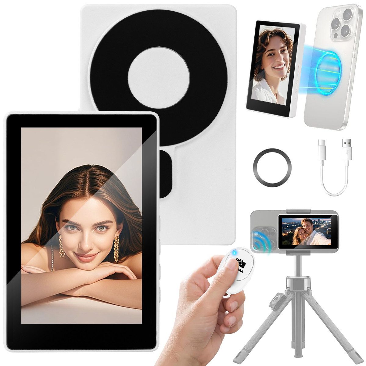Selfie-Stick Selfie Monitorbildschirm 3.97 Zoll für iPhone Vlog mit WLAN