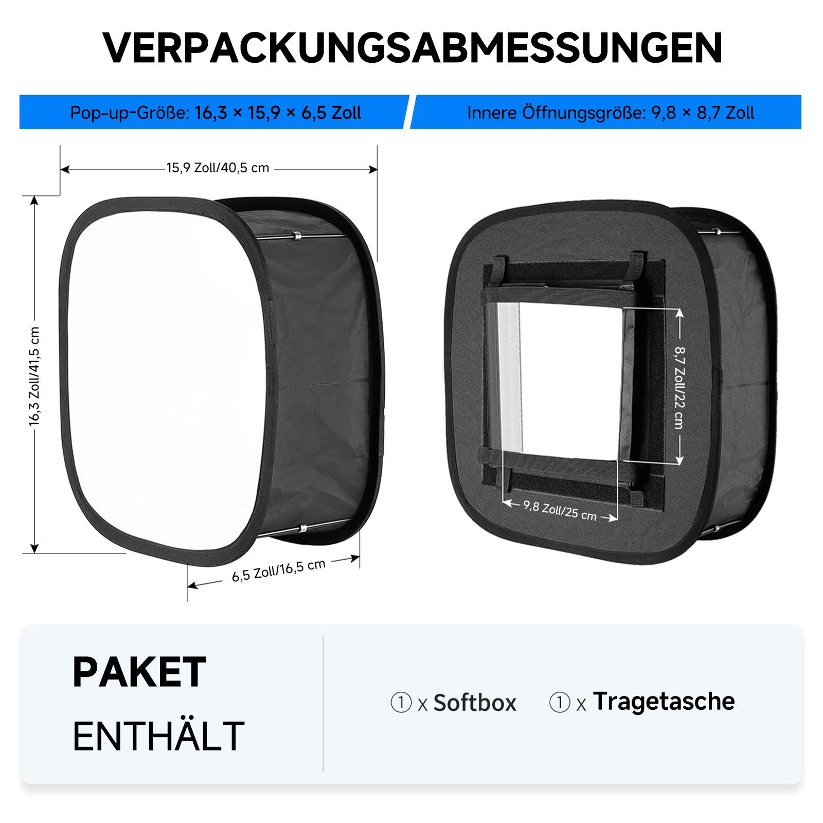 Neewer Softbox NS-660 16" LED Softbox faltbar für Studiobeleuchtung, Praktische Magnetverschlüsse