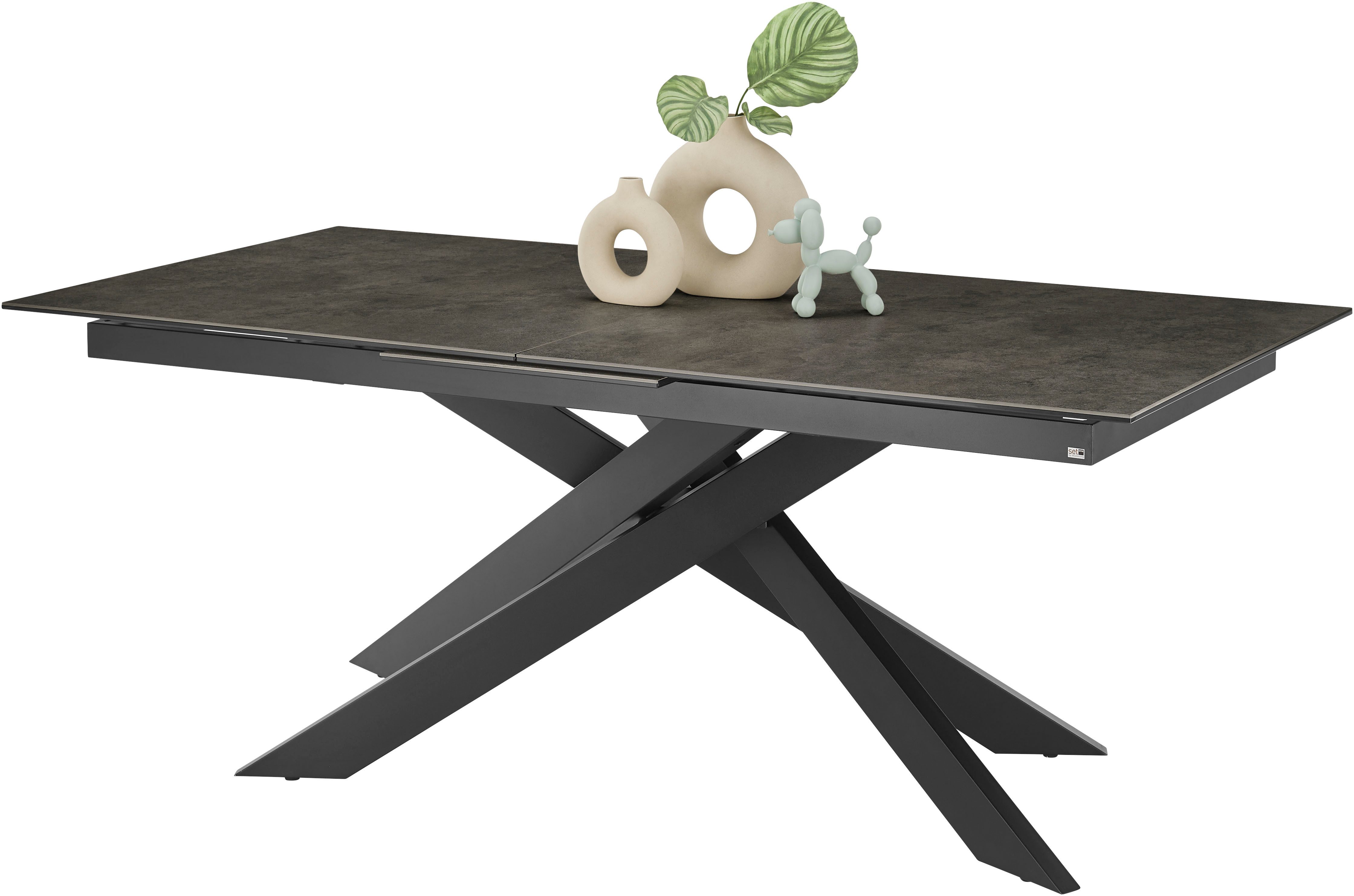 set one by Musterring Esstisch Baltimore, Platte aus Glas-Keramik, ausziehbar, Kreuzfuß schwarz, Länge 200-250cm