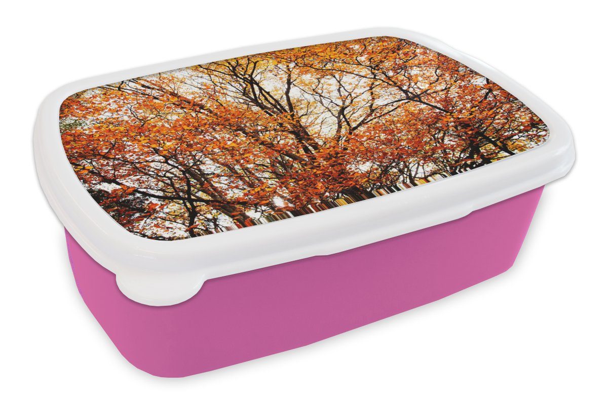 MuchoWow Lunchbox Wald - Herbst - Jahreszeiten, Kunststoff, (2-tlg), Brotbox für Erwachsene, Brotdose Kinder, Snackbox, Mädchen, Kunststoff rosa