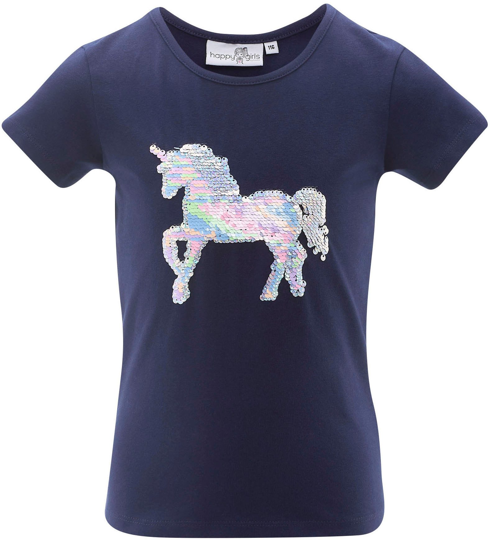 happy girls T-Shirt mit hochwertigem Pailletten-Einhorn-Motiv