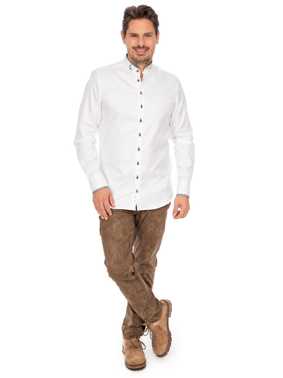 oliv Fi Gipfelstürmer Hemd weiß Stehkragen Trachtenhemd (Slim 420000-4246-155