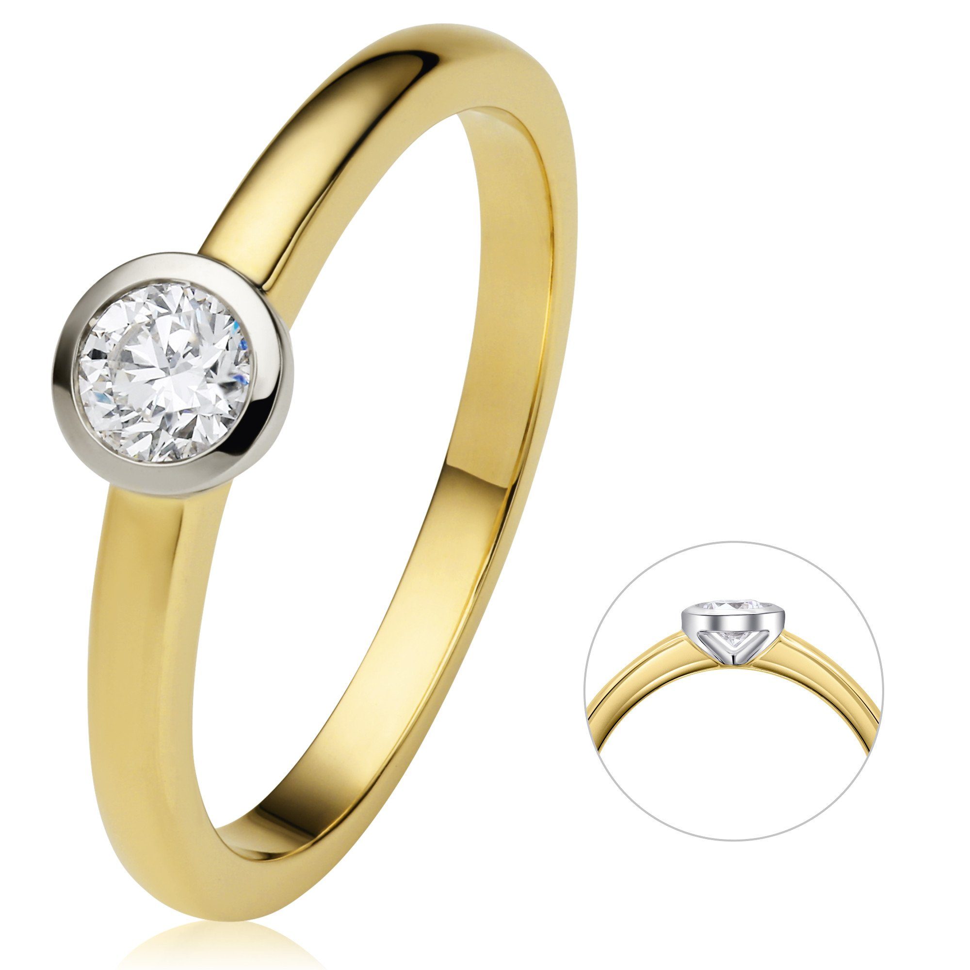 ONE ELEMENT Diamantring 0.2 ct Diamant Brillant Zarge Ring aus 585 Gelbgold, Damen Gold Schmuck Zarge