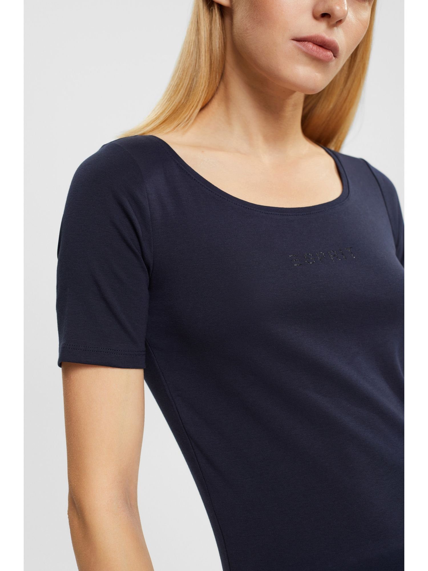 (1-tlg) T-Shirt T-Shirt Glitzersteinchen Logo NAVY Esprit aus mit