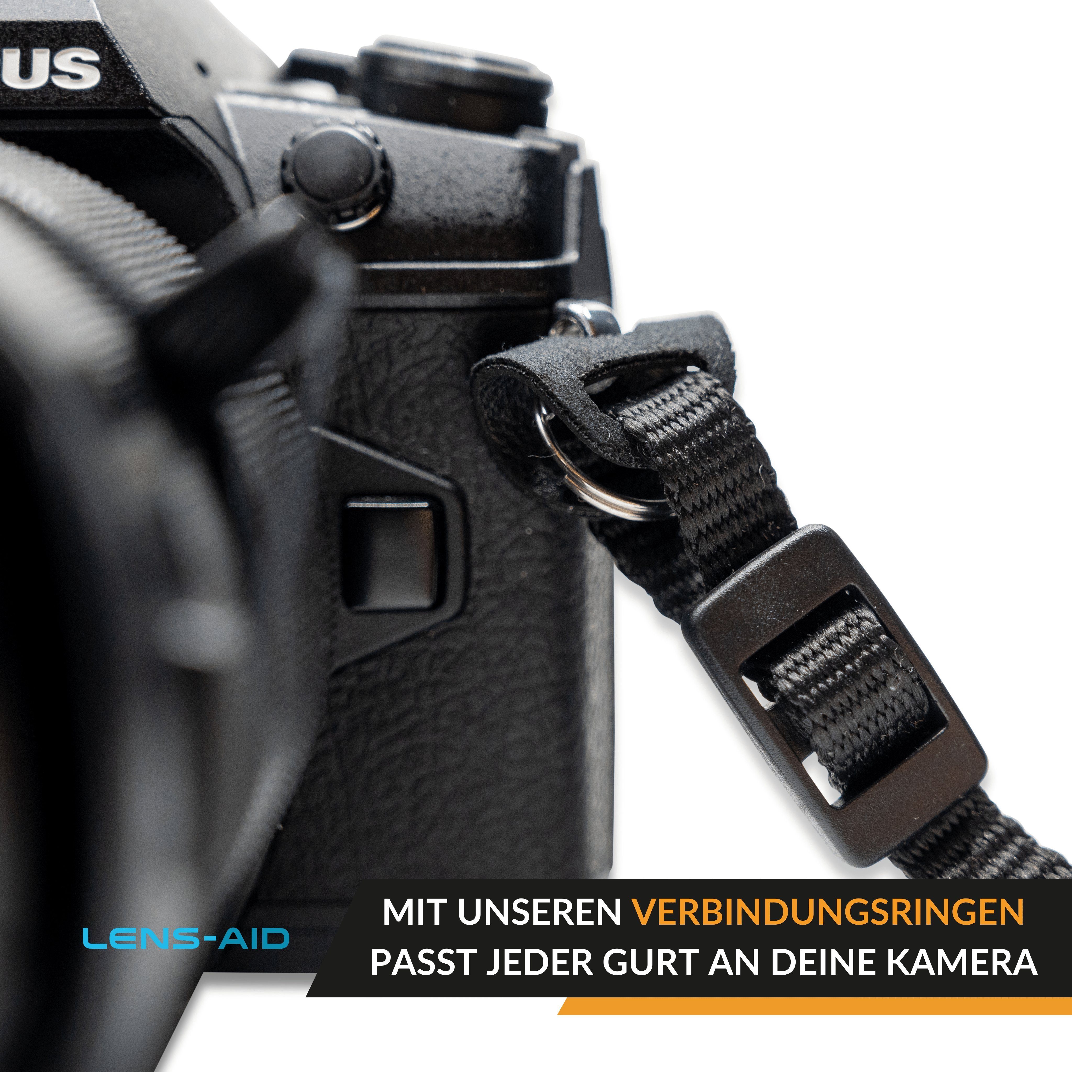 Lens-Aid mit (dreieckig) Kamerazubehör-Set Paar (4 tlg) 2 Schutzkappen, Gurt-Verbindungsringe