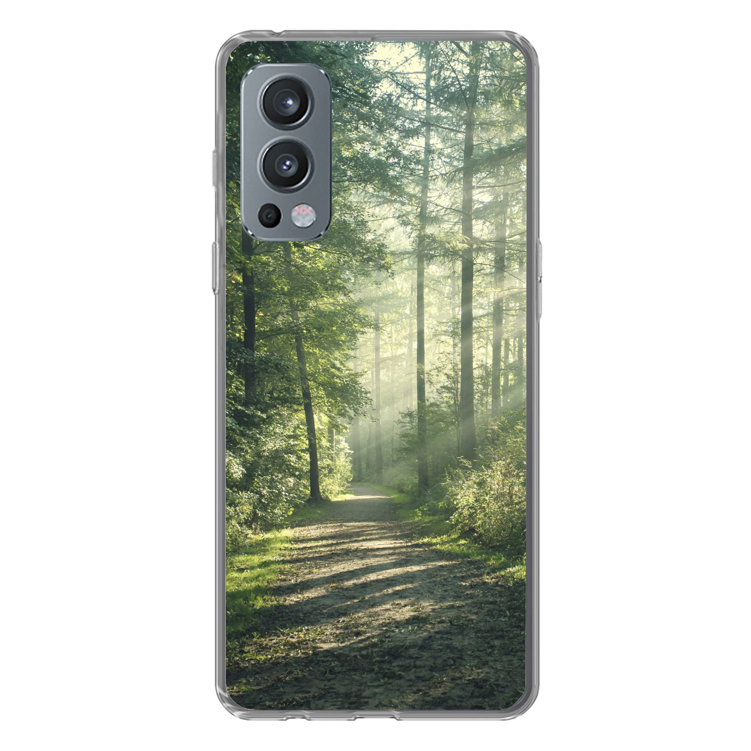 MuchoWow Handyhülle für OnePlus Nord 2 5G Wald - Weg - Sonne - Bäume - Grün - Natur, Phone Case, Silikon, Schutzhülle Dünn