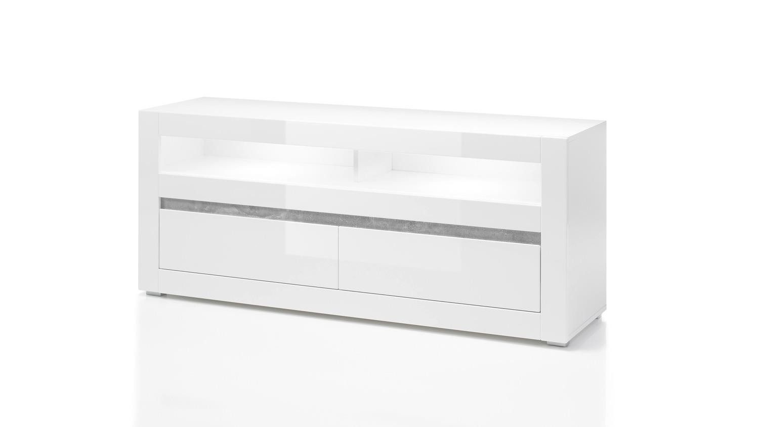 Möbel Akut Lowboard TV-Board Carat Lowboard Unterschrank in weiß Hochglanz 150 cm