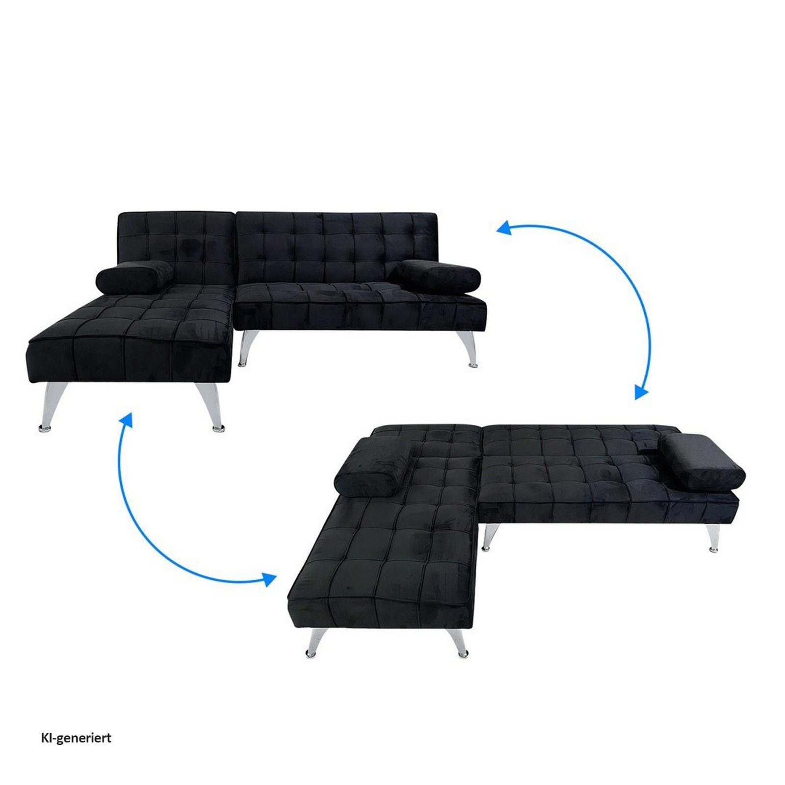 HTI-Living Ecksofa Ecksofa Miranda mit Bettfunktion Velvet Schwarz, Stück 1 Teile, Schlafcouch – Bild 5 von 5