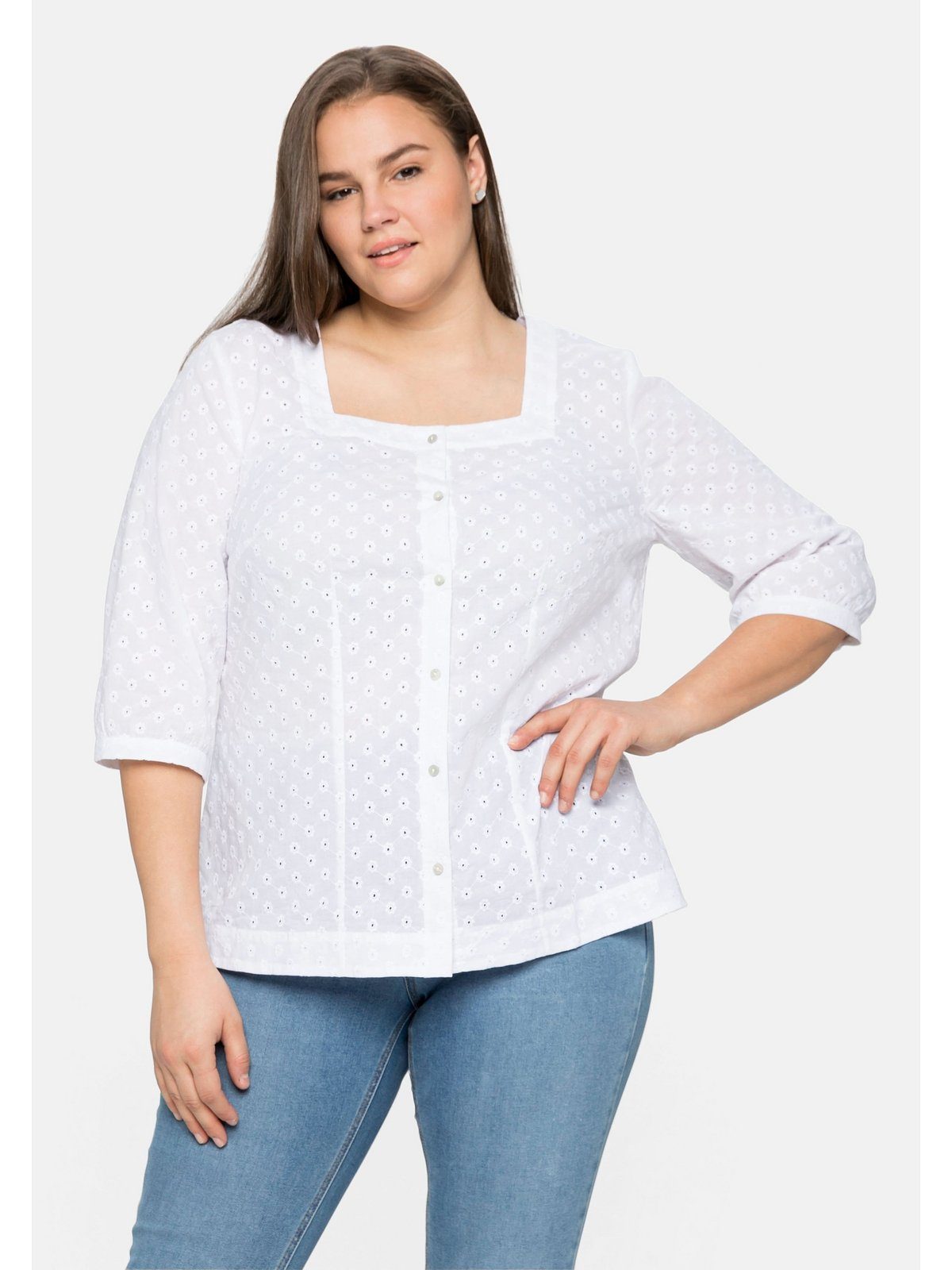 Sheego Shirtbluse Große Größen mit eingewebten Blumenstickereien