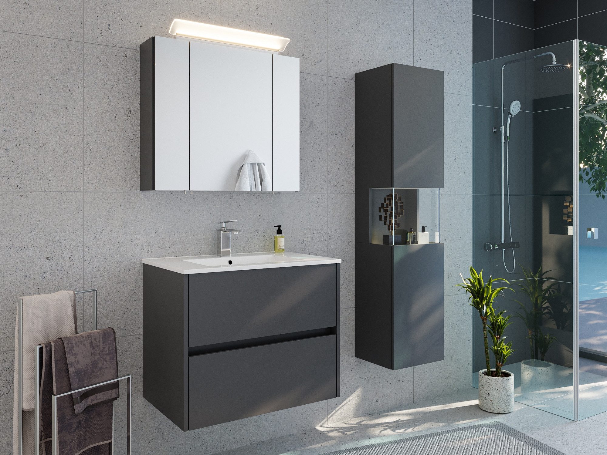 Posseik Badmöbel-Set Badmöbelset 3-teilig "Limes 70" Grafit