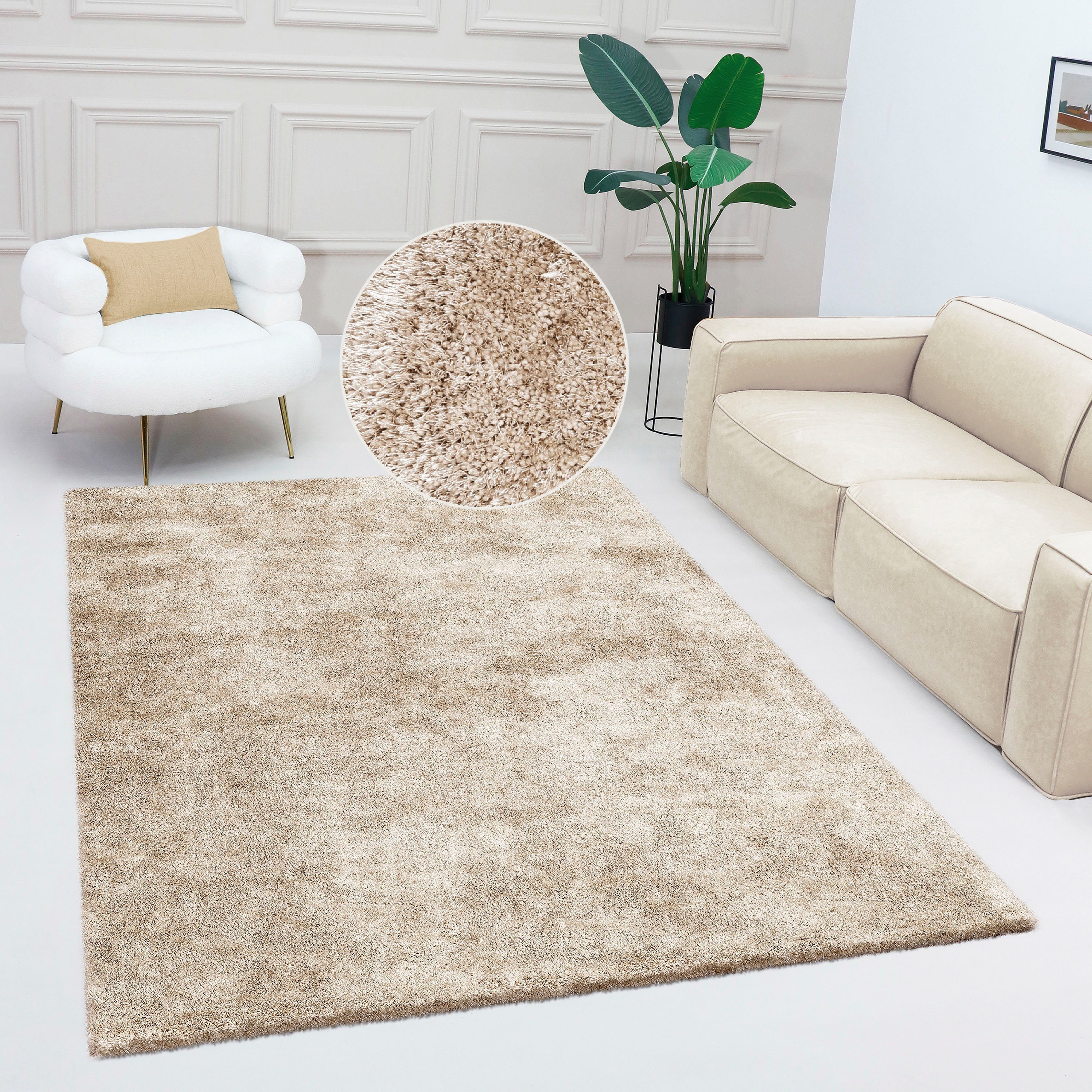 Bruno Banani Teppich Dana Teppich, besonders weich und kuschelig, Kundenliebling, rechteckig, Höhe: 30 mm, uni, Mikrofaser Teppiche, Wohnzimmer, Schlafzimmer, Esszimmer