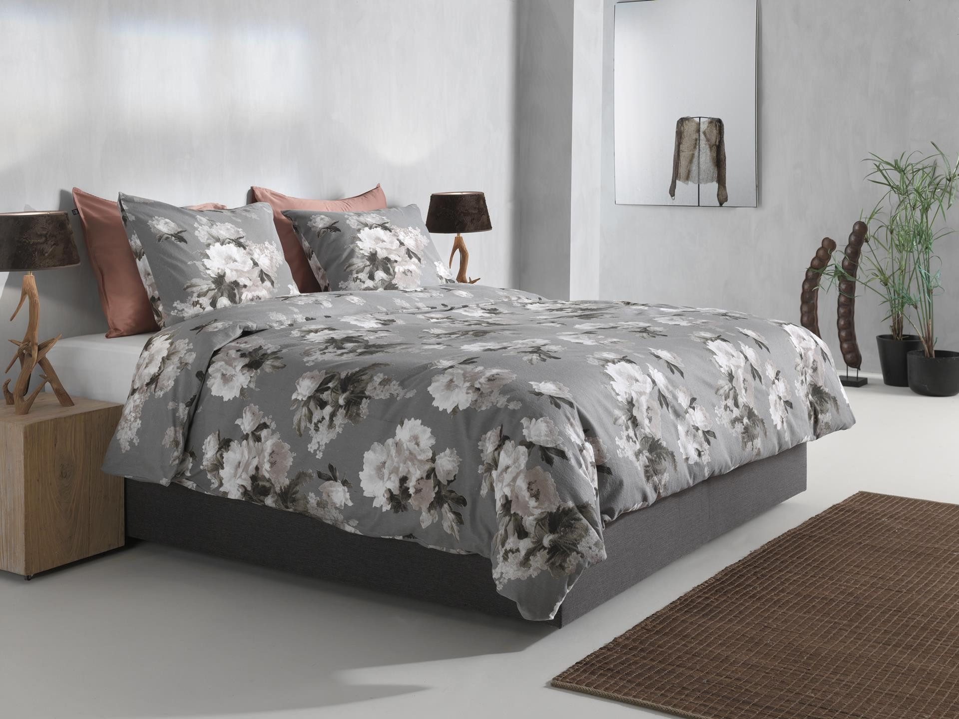 ZO HOME Bettwäsche Ella Bettwäsche 135 Grey 135x200 Grey Geblumt, Flanell, 2 teilig, Bettwäsche 135x200 Baumwollbettwäsche Flanell Geblumt