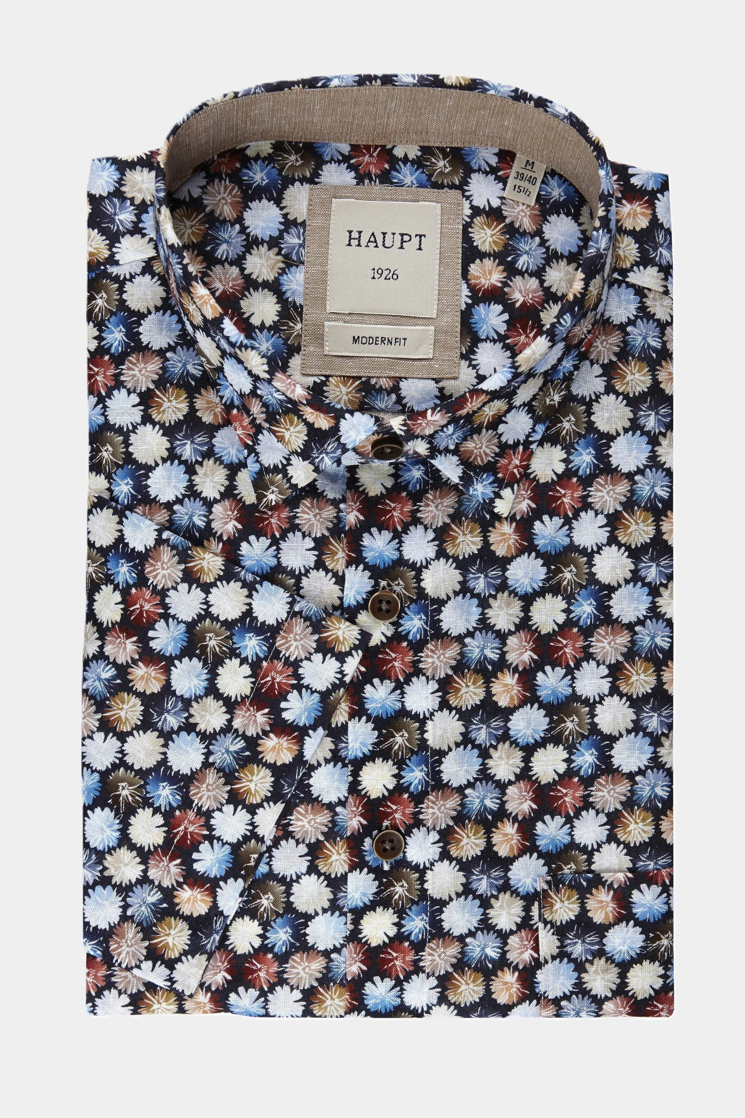 Kurzarmhemd Modern Fit Kurzarm Baumwoll-Herrenhemd Blumenprint Navy Style Sommer