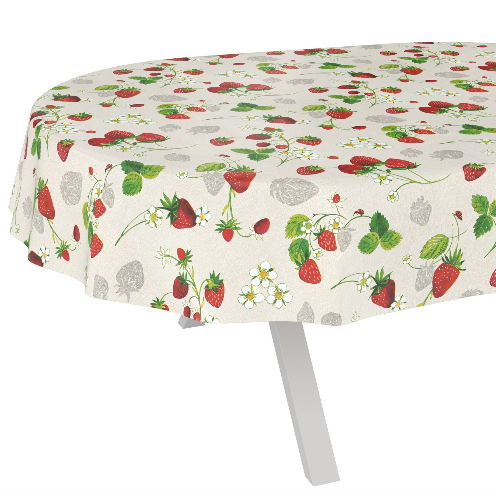 ANRO Tischdecke Wachstuch abwaschbar Sommer Tischwäsche (Einzelstück 1-tlg), wasserabweisend pflegeleicht Landhaus Beige Rot Oval 180x140cm