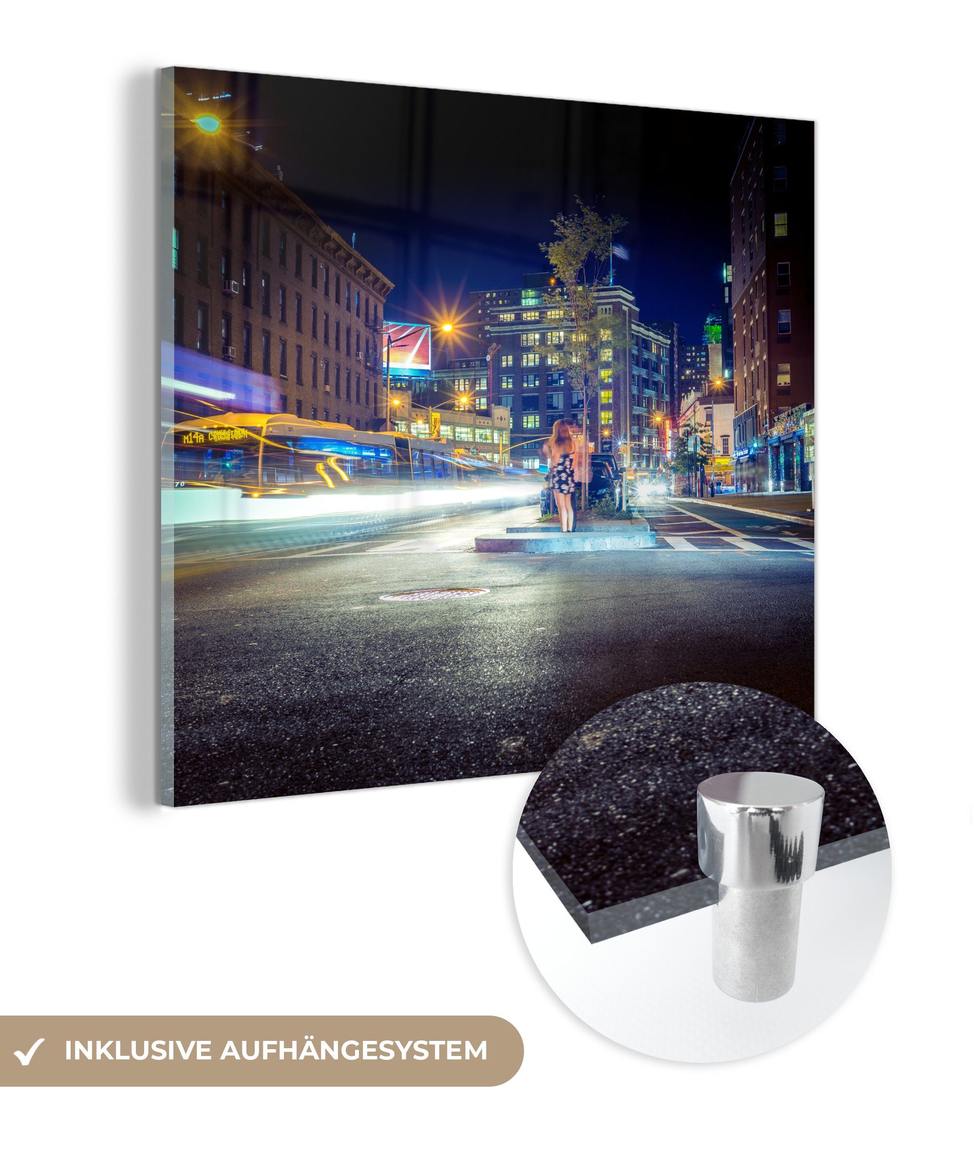 MuchoWow Acrylglasbild New-York - Brooklyn - Lichter, (1 St), Glasbilder - Bilder auf Glas Wandbild - Foto auf Glas - Wanddekoration