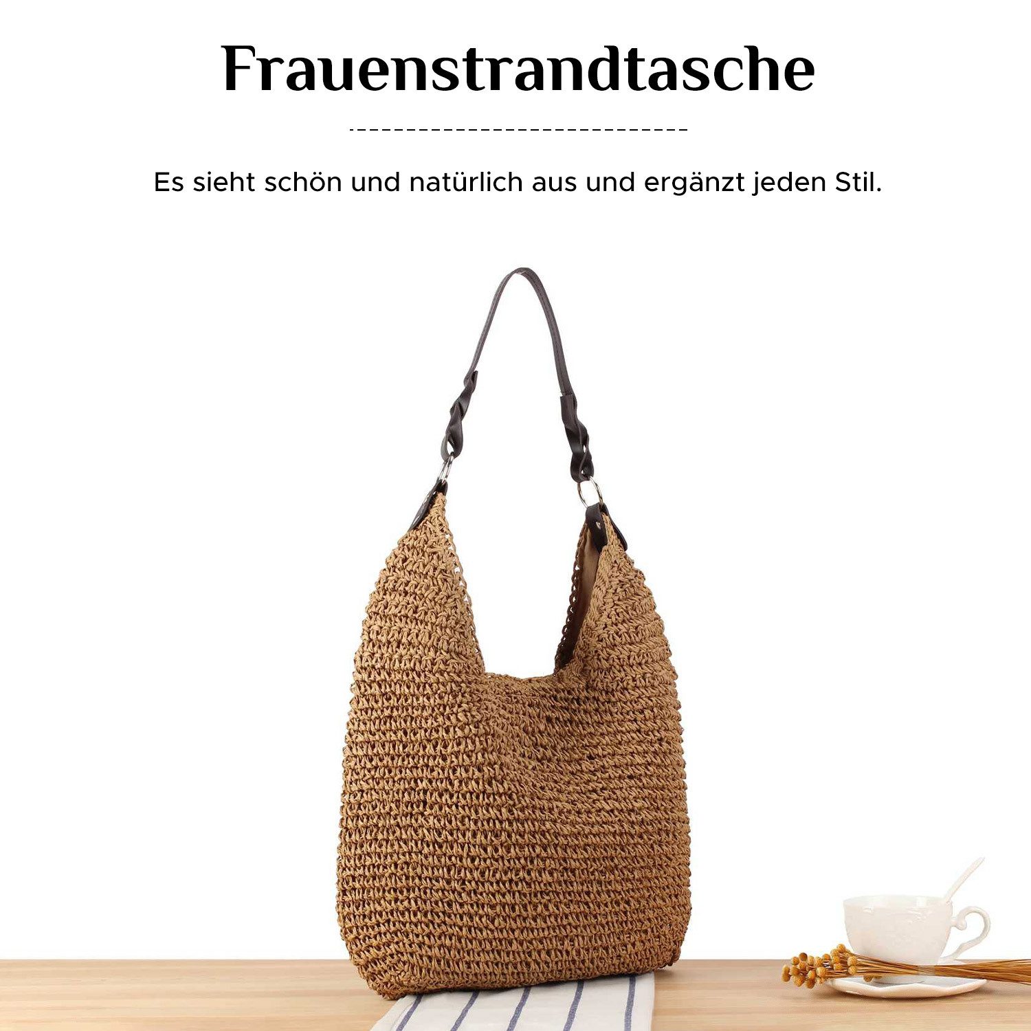 Refttenw Strandtasche Damen Strohtasche Sommer Boho Umhängetasche Handgeweb günstig online kaufen