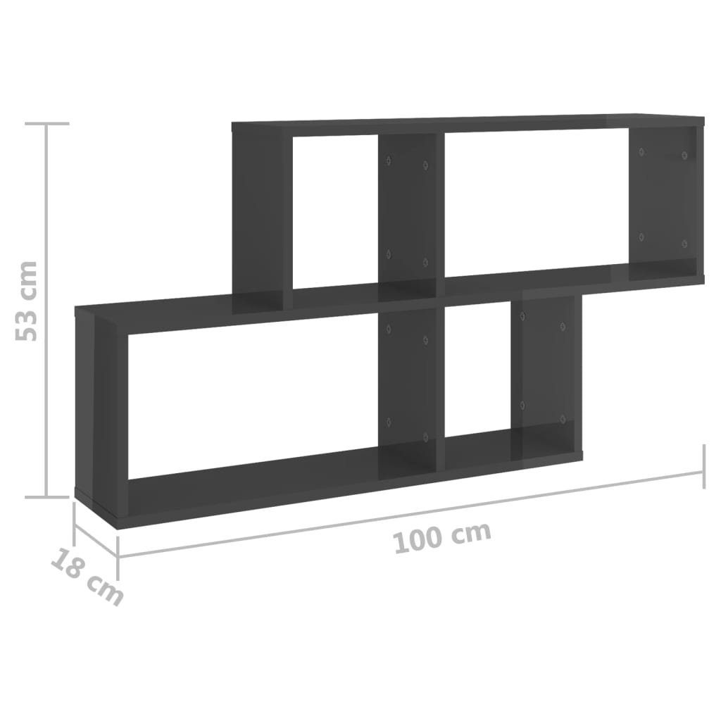 Regal vidaXL 1-tlg. Wandregal Holzwerkstoff, 100x18x53 cm Hochglanz-Grau
