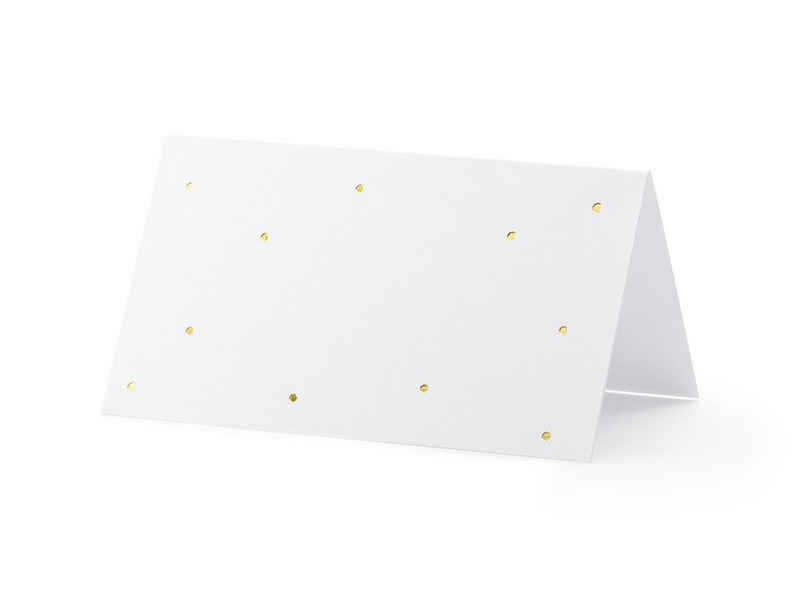 partydeco Papierdekoration, Tischkarten Punkte 9,5x5,5cm blanko 10 Stück weiß gold